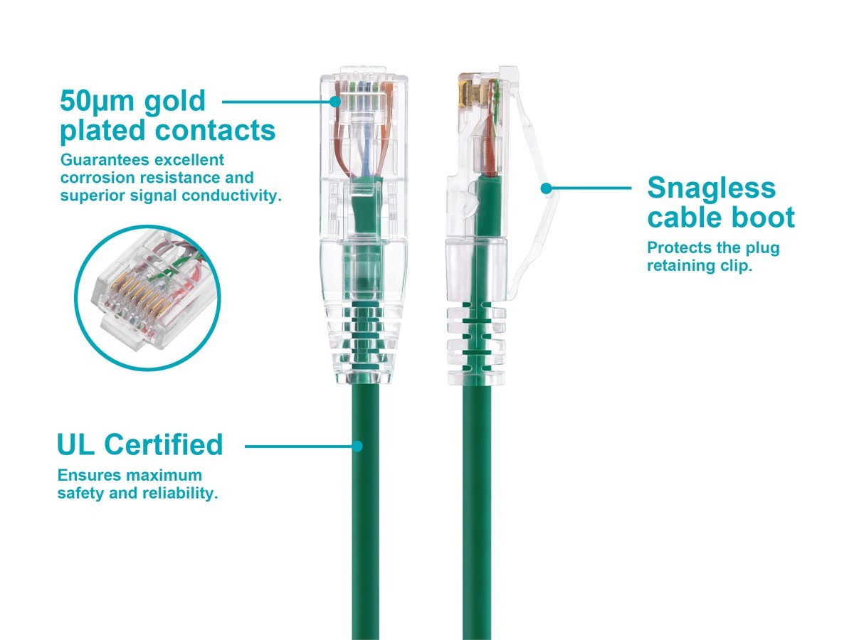 Monoprice Cat6 Ethernet Patch Cable – 1 feet – Green | Snagless RJ45 Stranded
