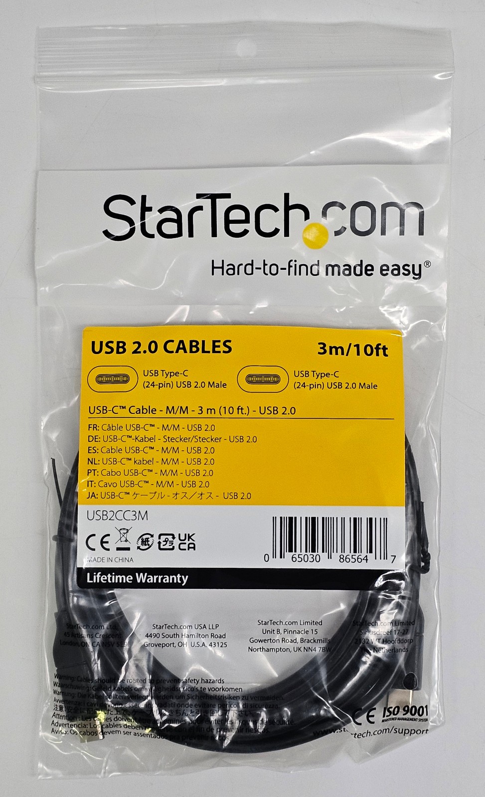 LOT OF 16 – NEW Startech.com 3M/10FT USB 2.0 USB-C Male to Male Cable – USB2CC3M