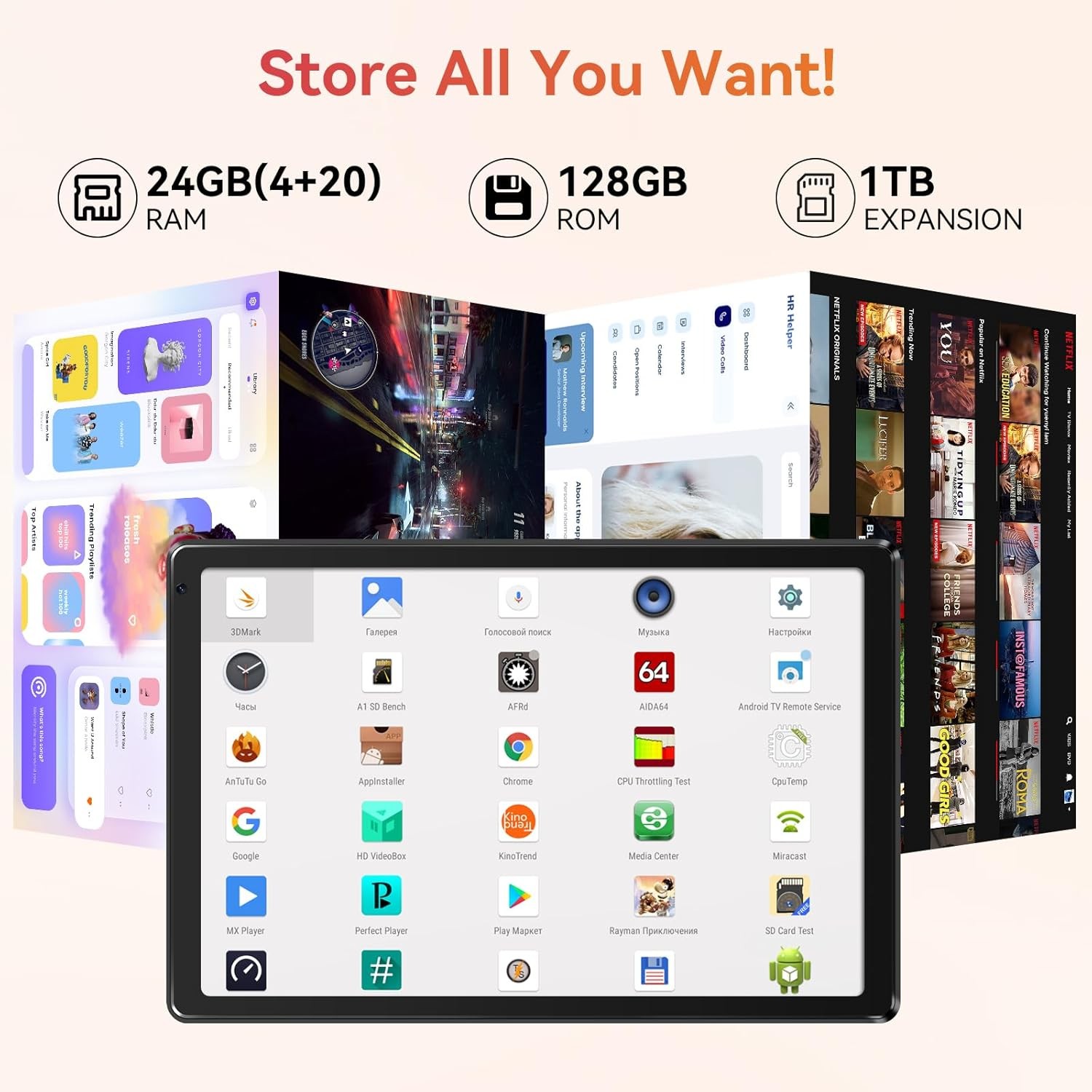 10.1 inch Android 15 Tablets HD Touchscreen Octa-Core 24GB+128GB Dual Camera US