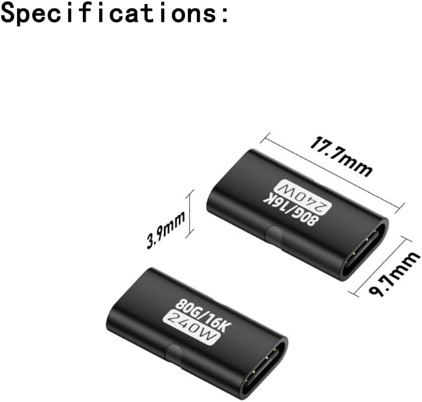 USB C Female to Female Adapter Type C Coupler with PD 240W 40 Gbps 8K/60hz Vi…