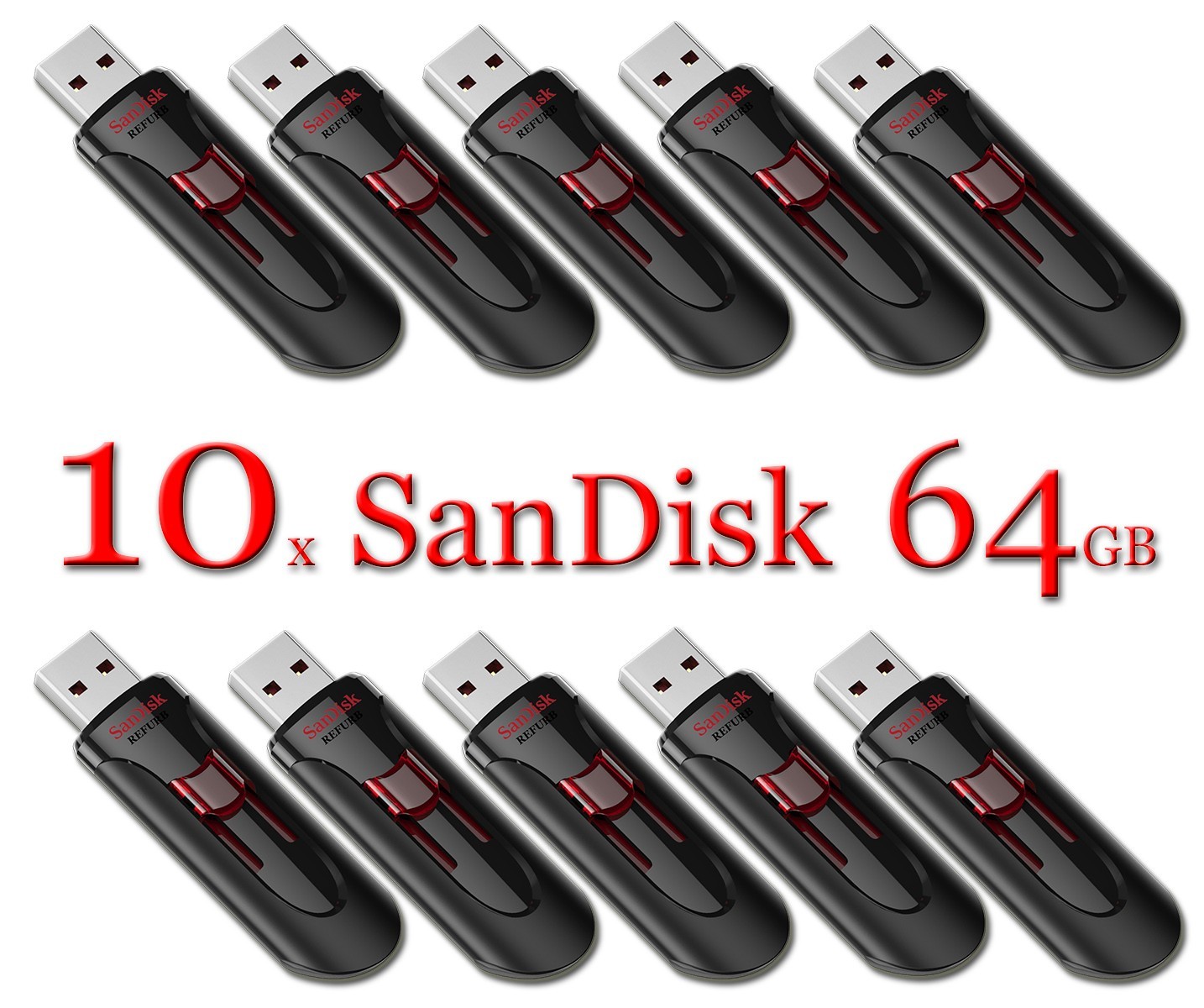 10x SanDisk Cruzer Glide 64GB USB 3.0 Flash Drive – SDCZ600-064G- G35 – Black U