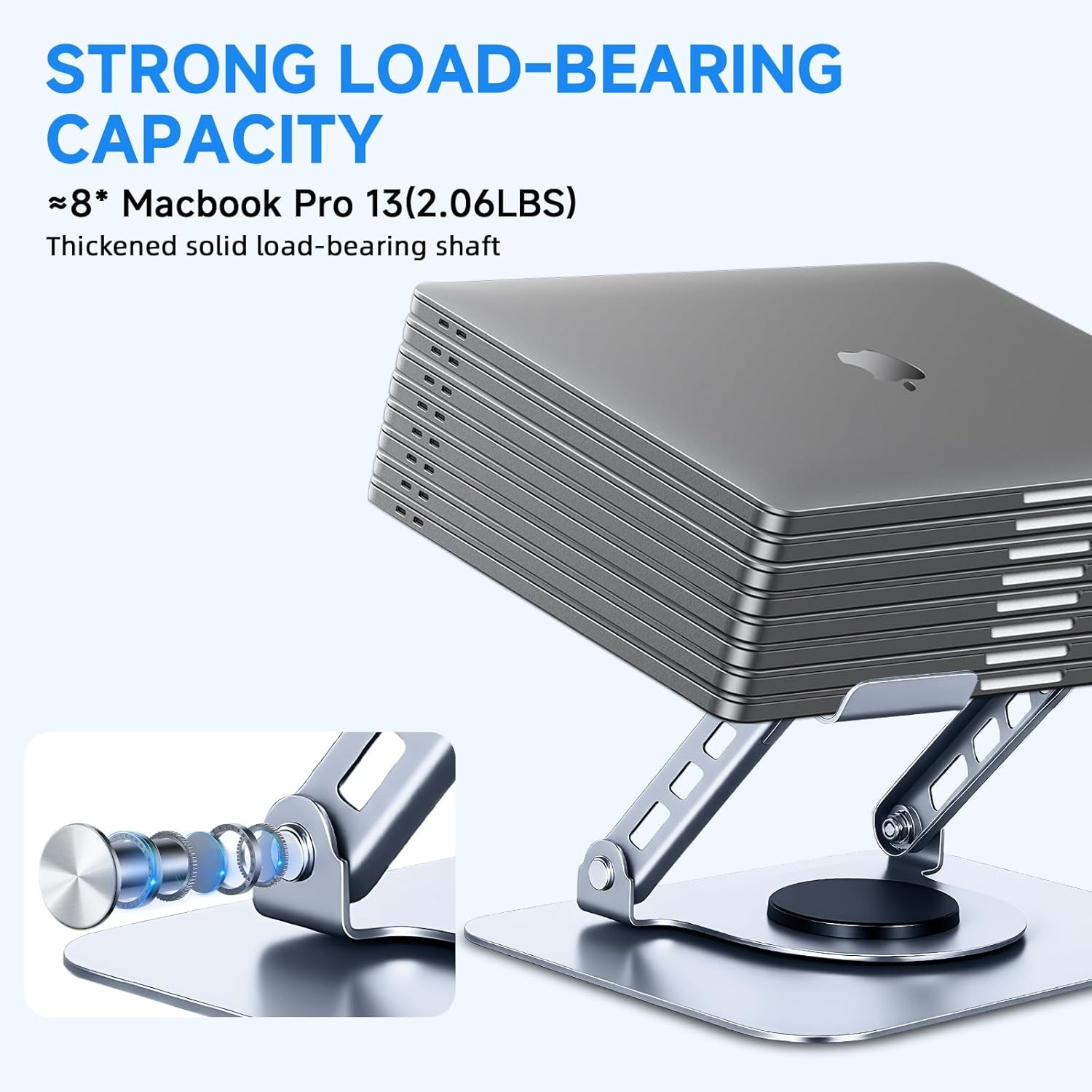 Laptop Stand for Desk, Adjustable Computer Stand with 360° Rotating Base (Grey)