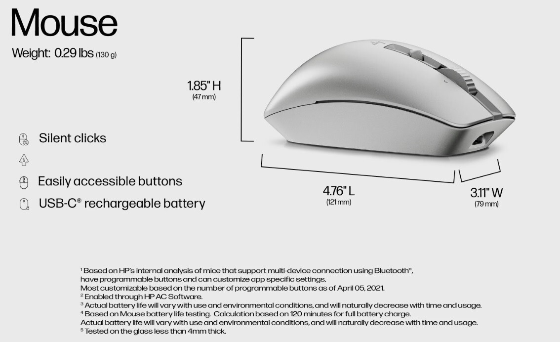 HP 930 Creator Wireless Silver Mouse (19U64AA#ABL) Genuine USA Seller