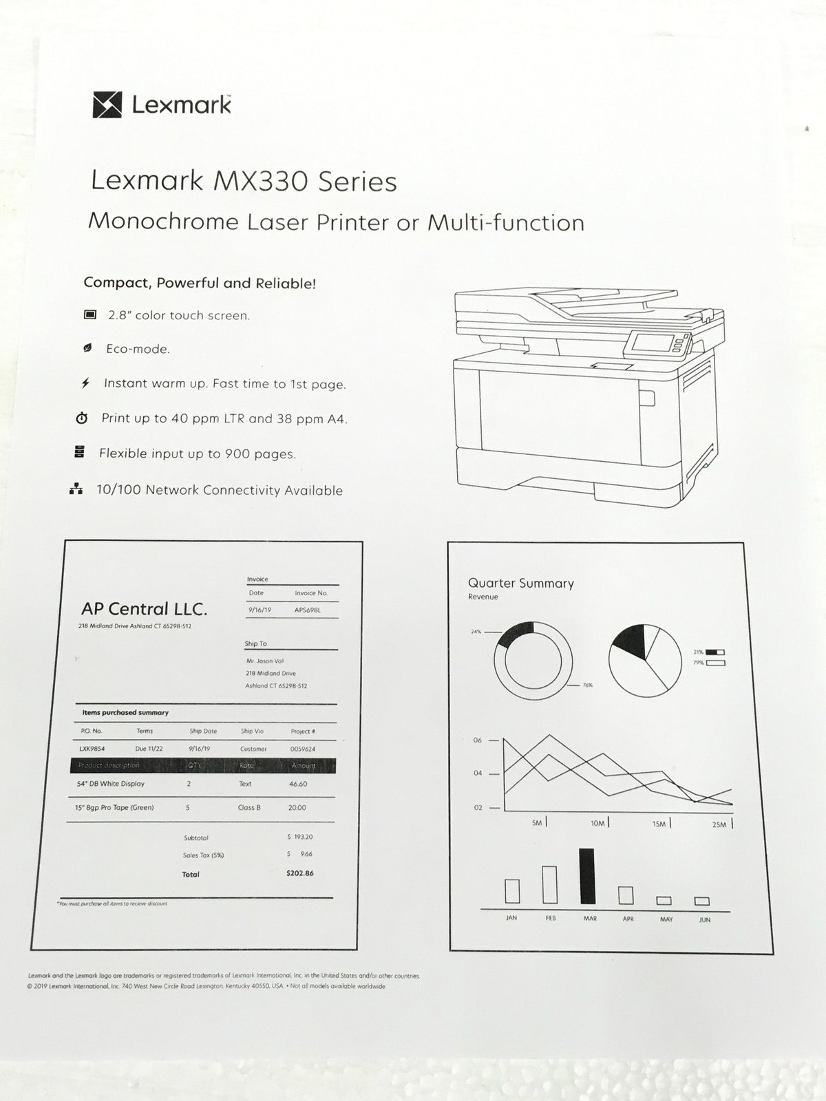 Lexmark MX331ADN Monochrome Laser MFP Printer 12.8K Pages Toner FREE SHIP READ