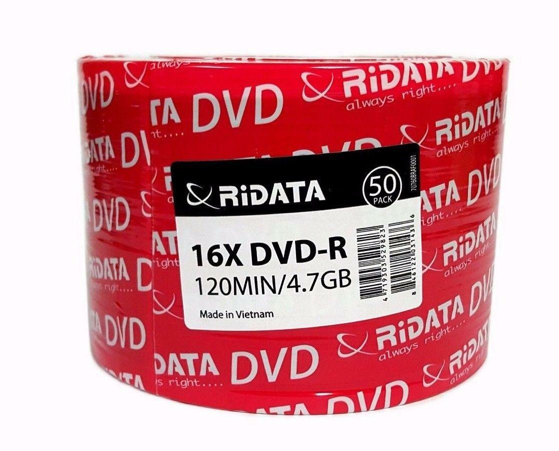 100 RIDATA Blank16X DVD-R DVDR Branded Logo 4.7GB Recordable Media Disc 2x50pk