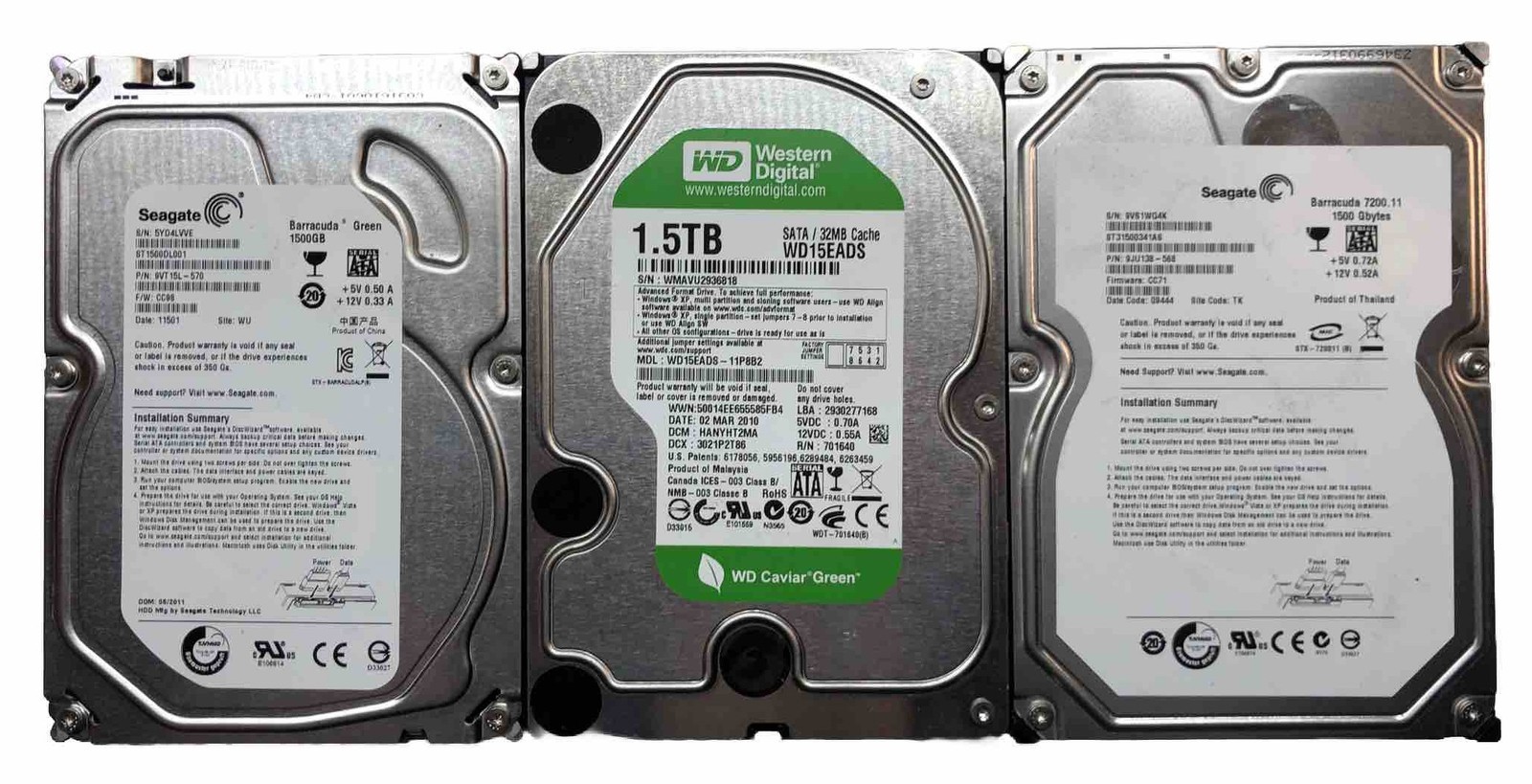 Mixed Brand and Model 3.5″ HDD | 3x 1500GB @ 5.4+K | 32MB SATA 3Gb/s | Low Hours