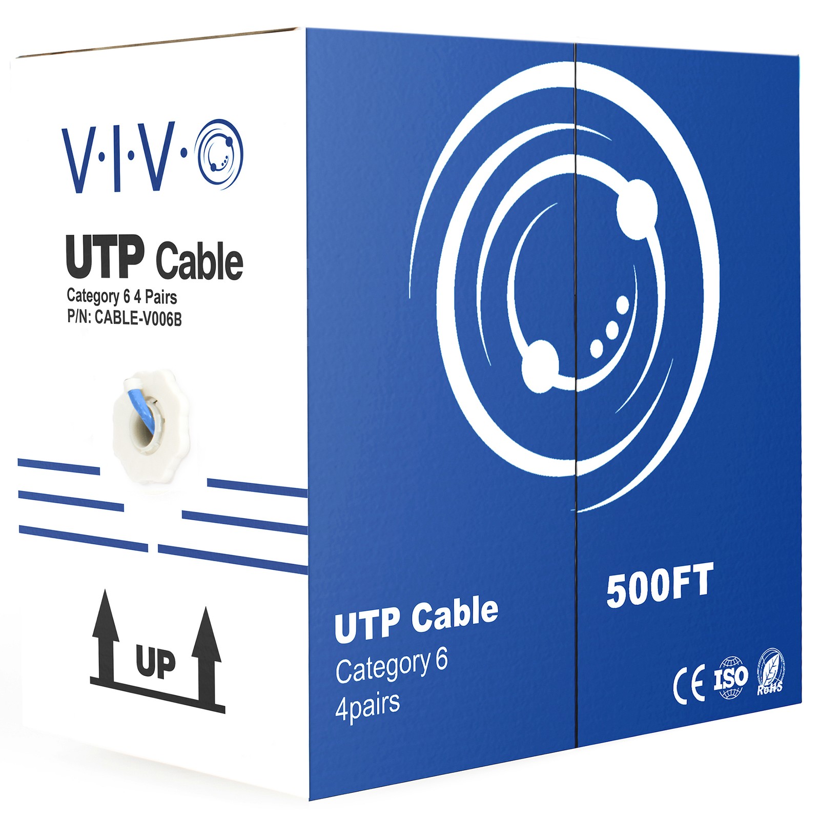 VIVO Blue 500ft bulk Cat6 Ethernet Cable / Wire UTP Pull Box 500 ft Cat-6 LAN