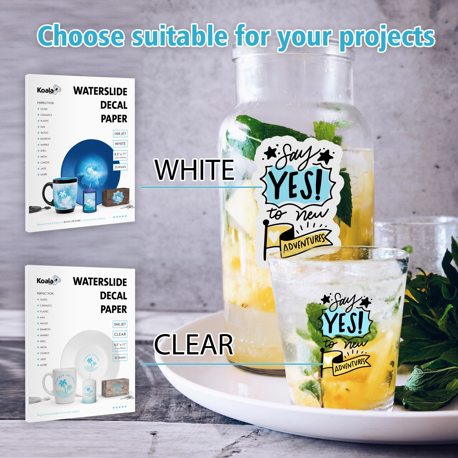 Koala Inkjet Clear Waterslide Decal Paper 8.5×11 60 Sheets Water Slide Transfer