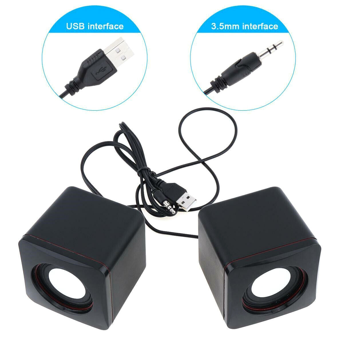 3.5mm Mini USB Wired Computer Speakers Stereo Bass For PC Laptop Desktop Black