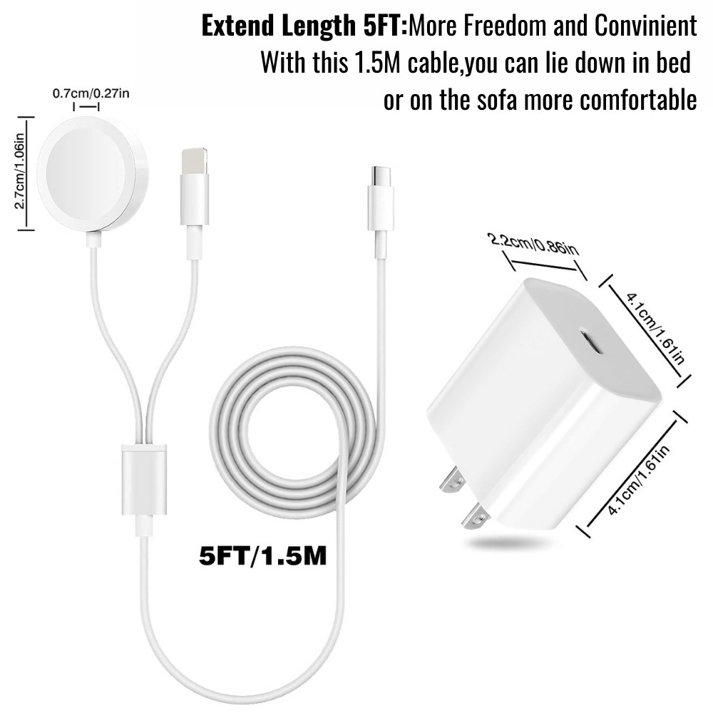 Magnetic USB-C Fast Charger Adapter Cable For Apple Watch iPhone 14 13 12 11
