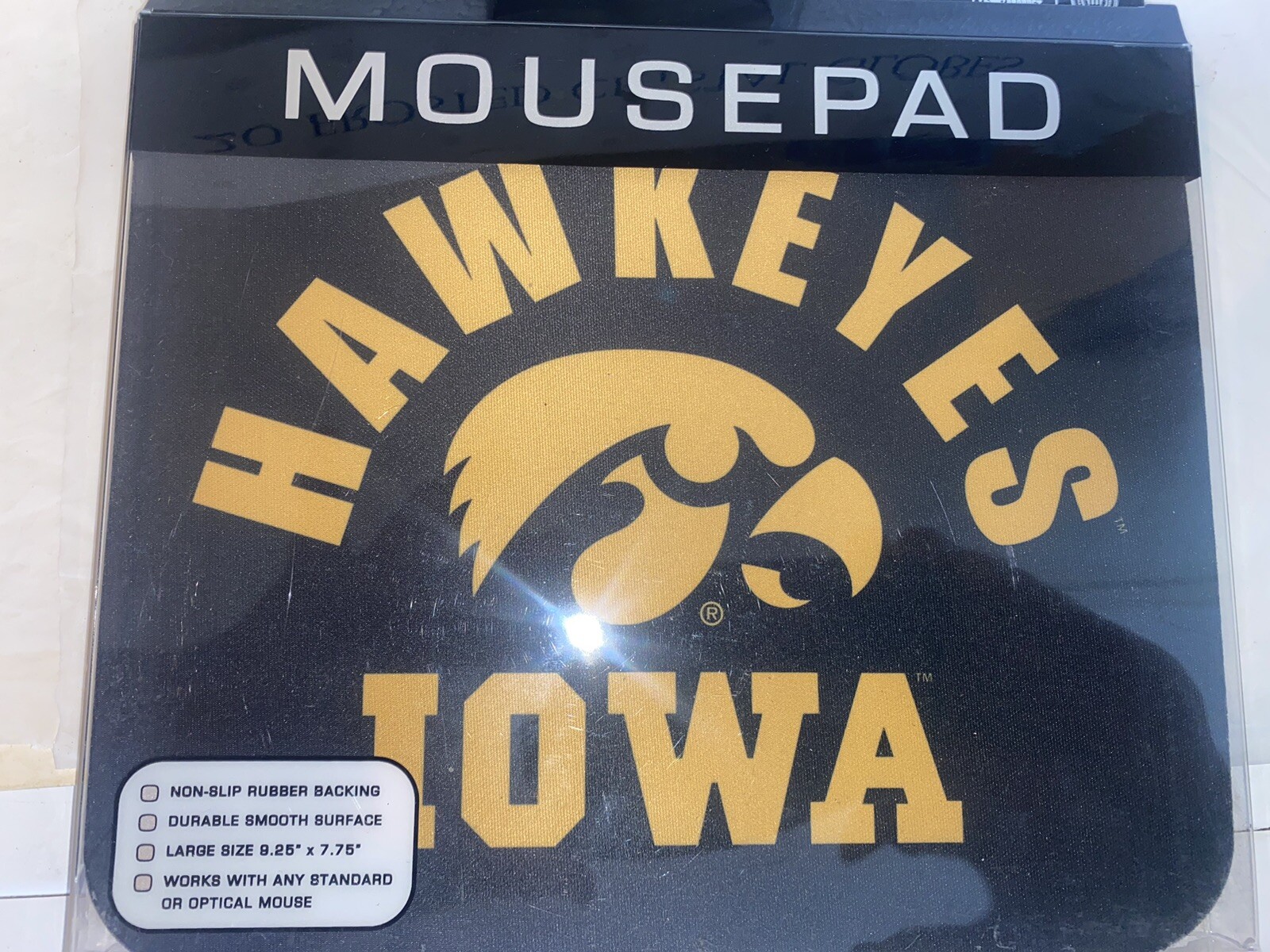 lowa Hawkeyes Mouse Pad New in package 9.25” × 7.75”NON-SLIP RUBBER