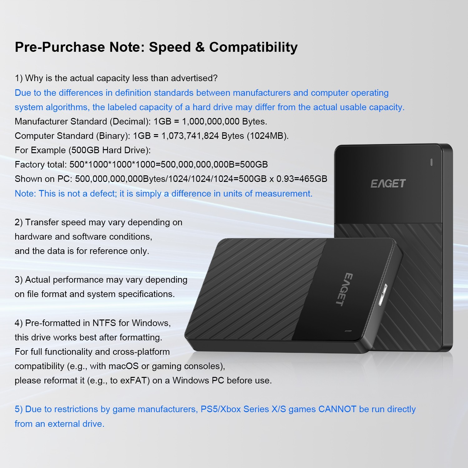 EAGET External Hard Disk Drive HDD USB 3.0 500GB 1TB Portable External 2.5″ G20C