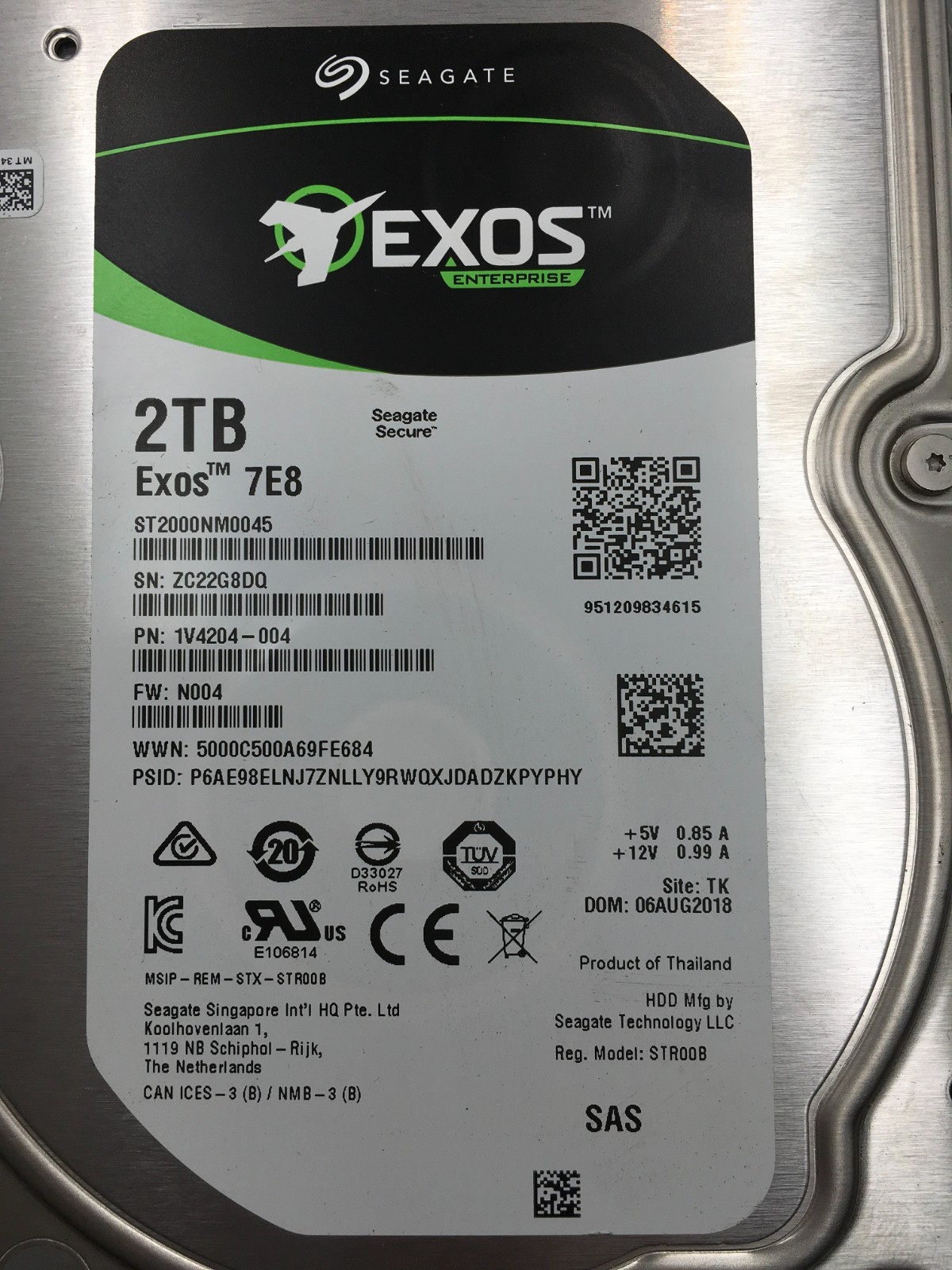 LOT OF 5 Seagate Exos 7E8 2TB 3.5″ SAS 12Gb/s 7200RPM 128MB HDD ST2000NM0045 RS.