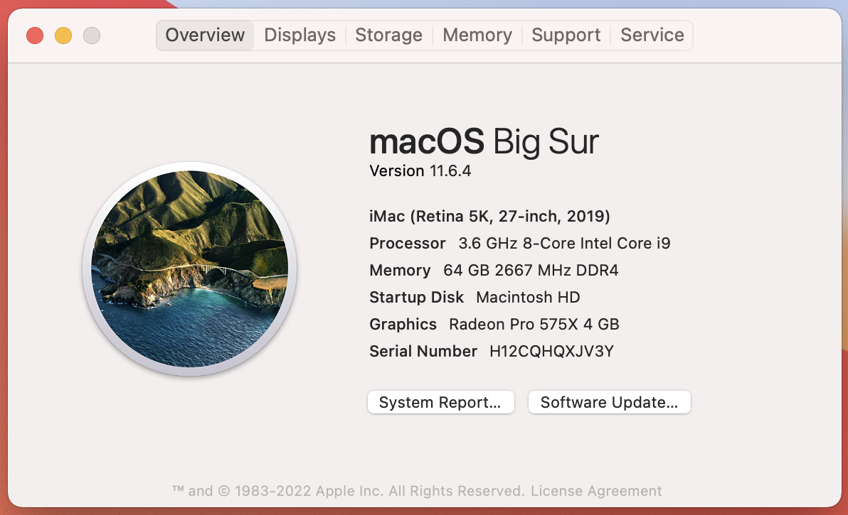 Apple 2019 27 in iMac 5k 3.6GHz i9 64GB 1tb fusion 575X AppleCare 5/23