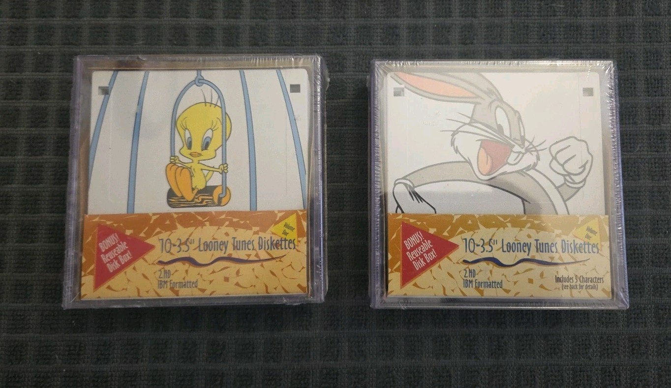 1996 Looney Tunes (2) 10 Pieces High Density IBM Formatted 3.5″ Diskettes