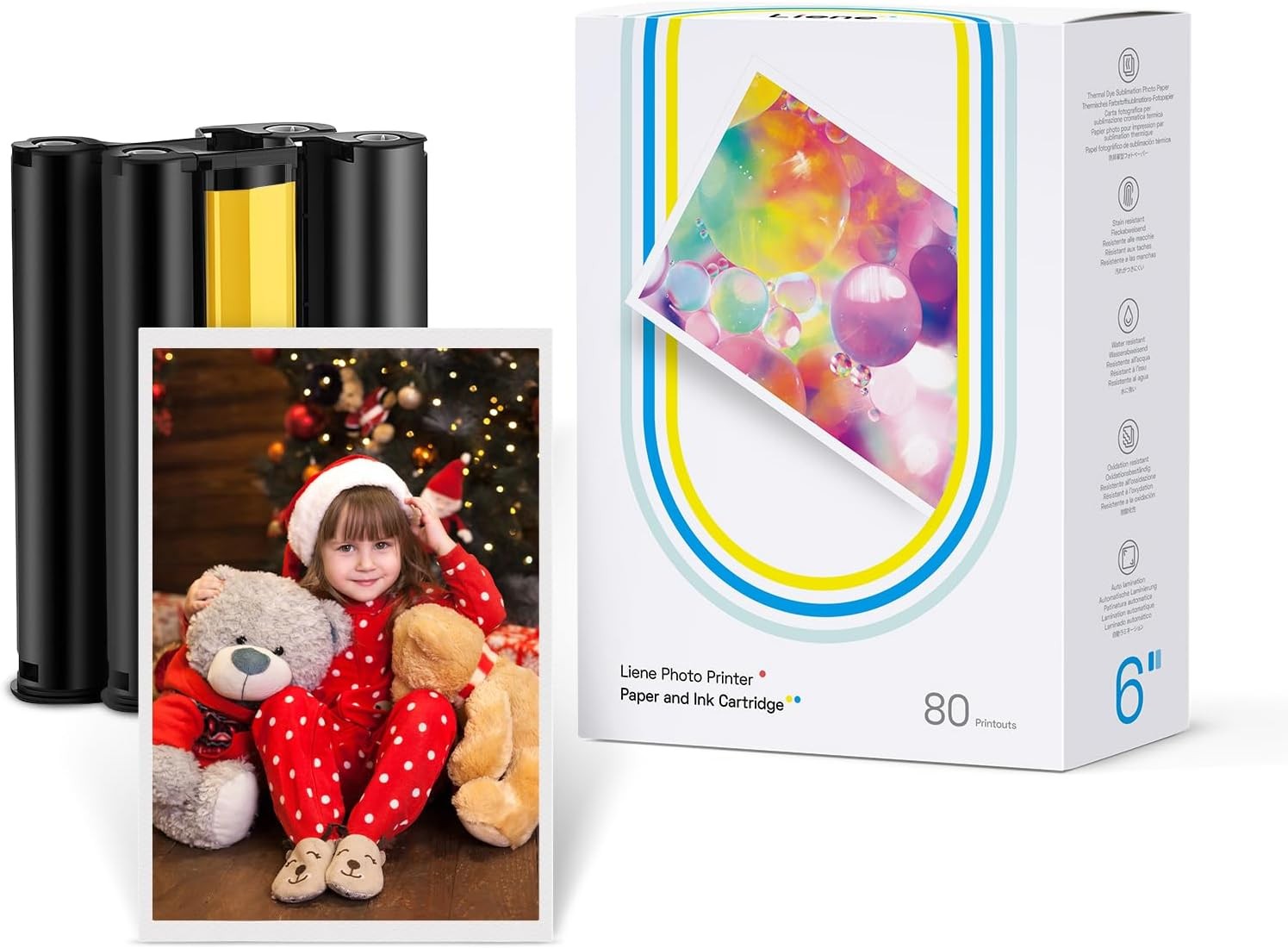 Liene Amber M100/M200 4×6″ Photo Printer 80 Sheets Photo Paper & 2 Ink Cartri…