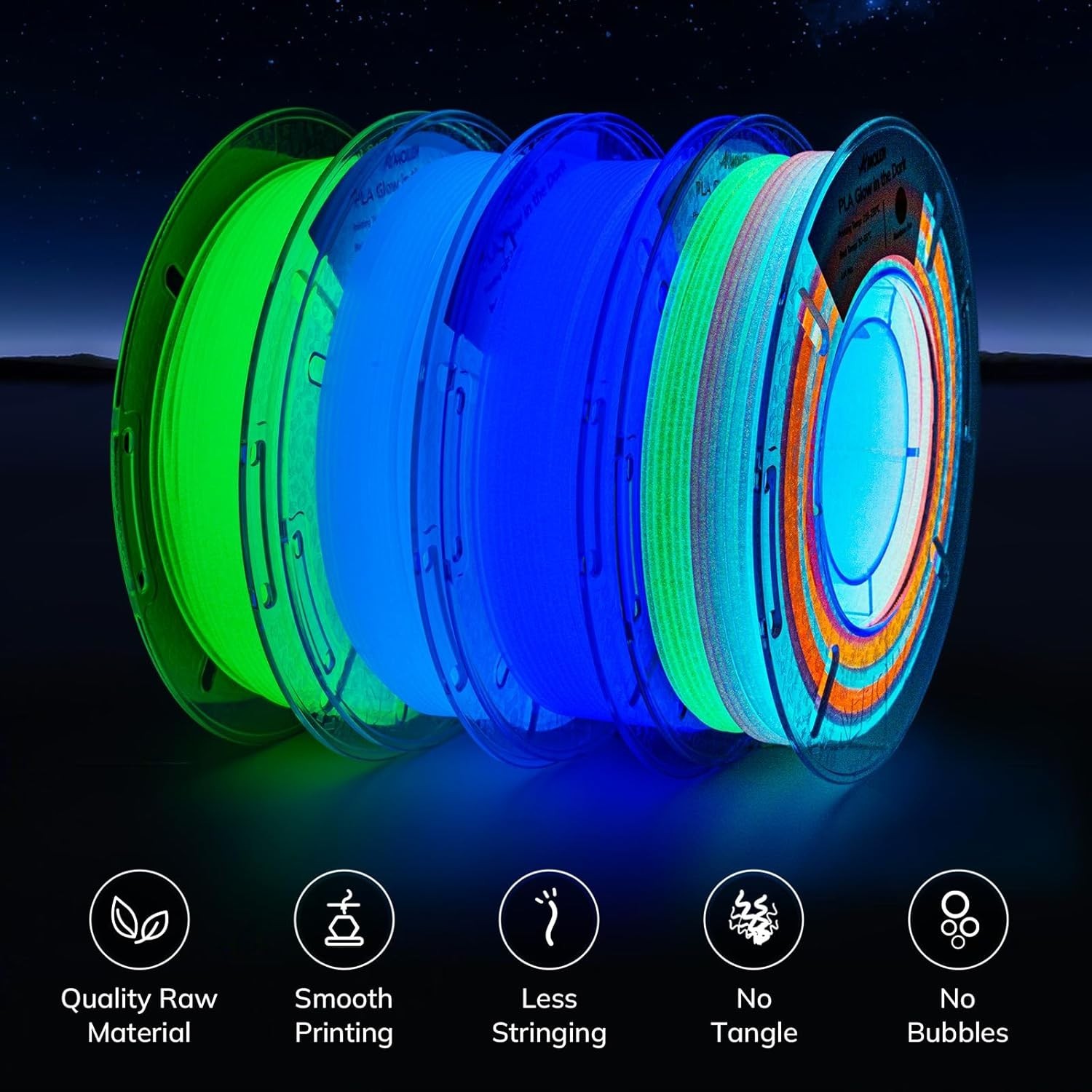 1.75mm Glow PLA Filament 800g Bundle – Multicolor 5m for Stunning Night Designs