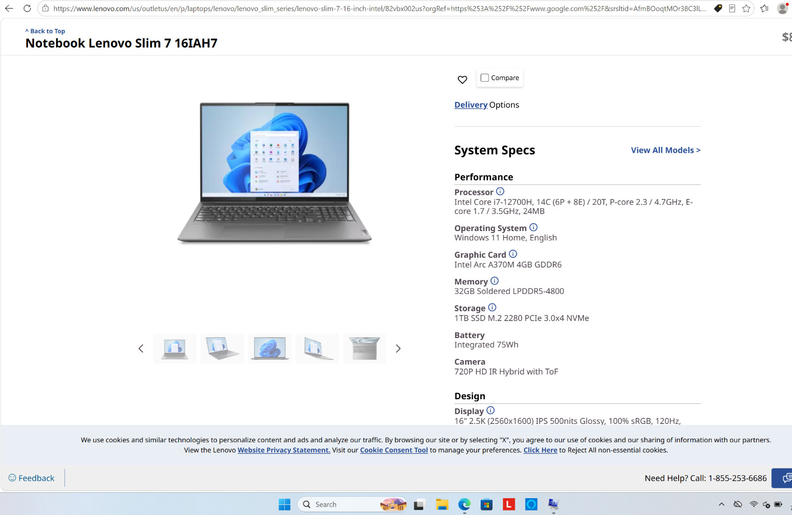 32 GB RAM Lenovo Slim 7 16 in 12th Gen Intel Core i7-12700H 2.3 Ghz 14 Core