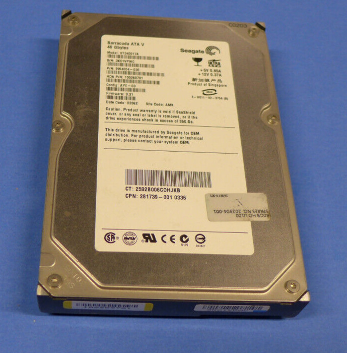 Seagate Barracuda ATA V 40GB 3.5″ Hard Drive ST340017A FW 3.31 9W4004-030