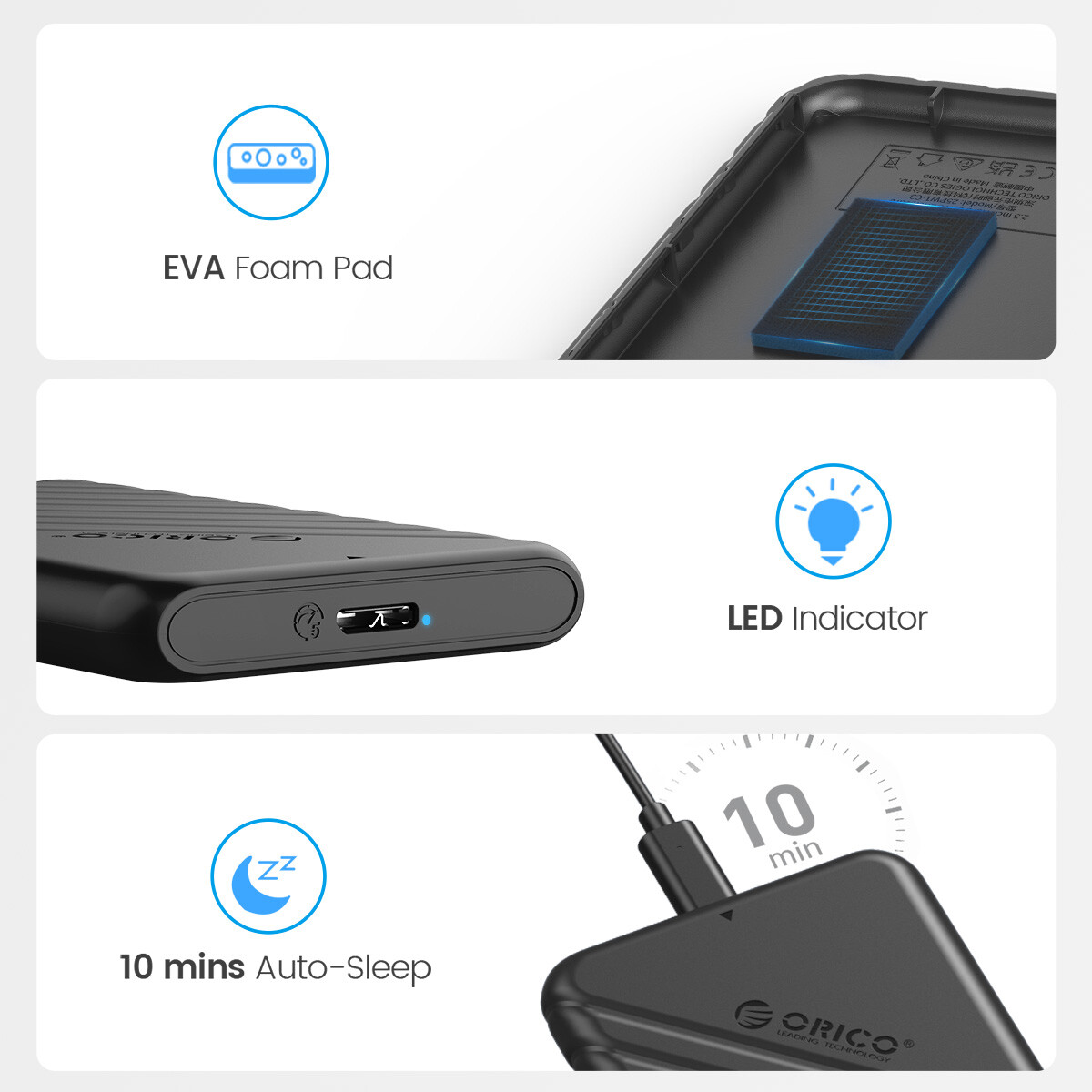 ORICO 2.5” USB C Hard Drive Enclosure USB3.1 to SATAIII External SSD HDD Cases