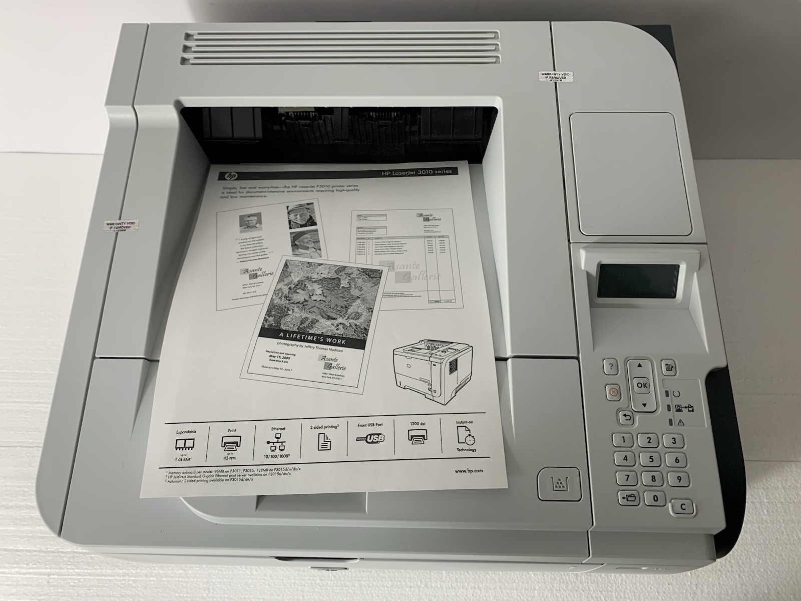 Hp Laserjet P3015 Printer Clean! CE527A Networkable, P/Count 11010, 80% Toner