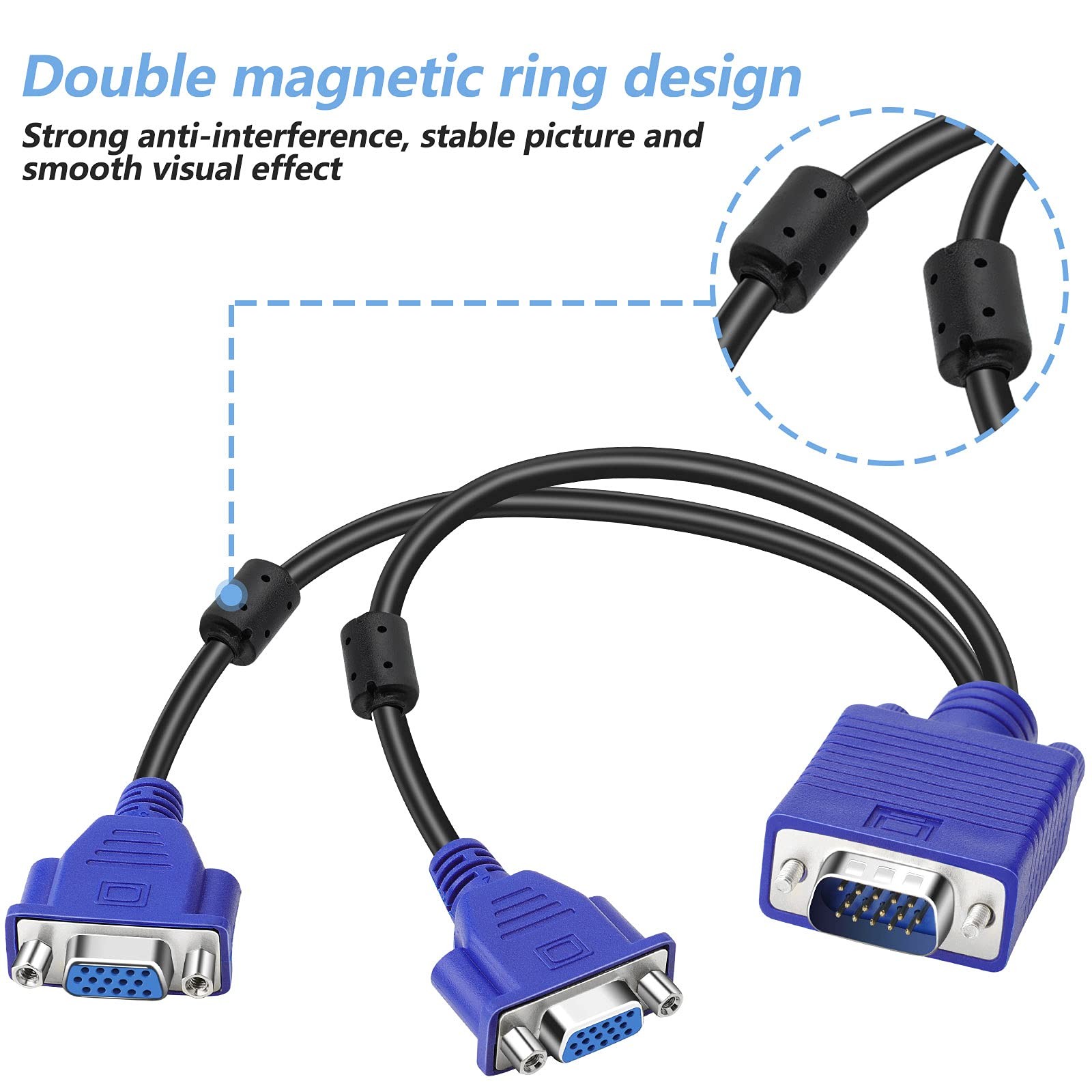 Dual Vga Splitter Monitor Cable 1 Male To 2 Female Adapter Converter Vga Video Y