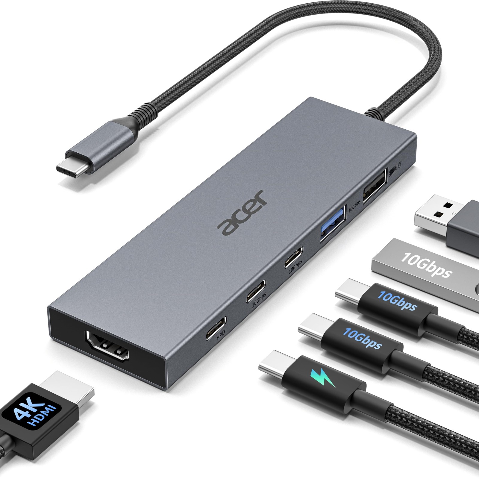 Acer 6 in 1 USB C Hub 10Gbps USB C to HDMI Adapter 4K@60Hz 2×USB C 3.2 1×USB A