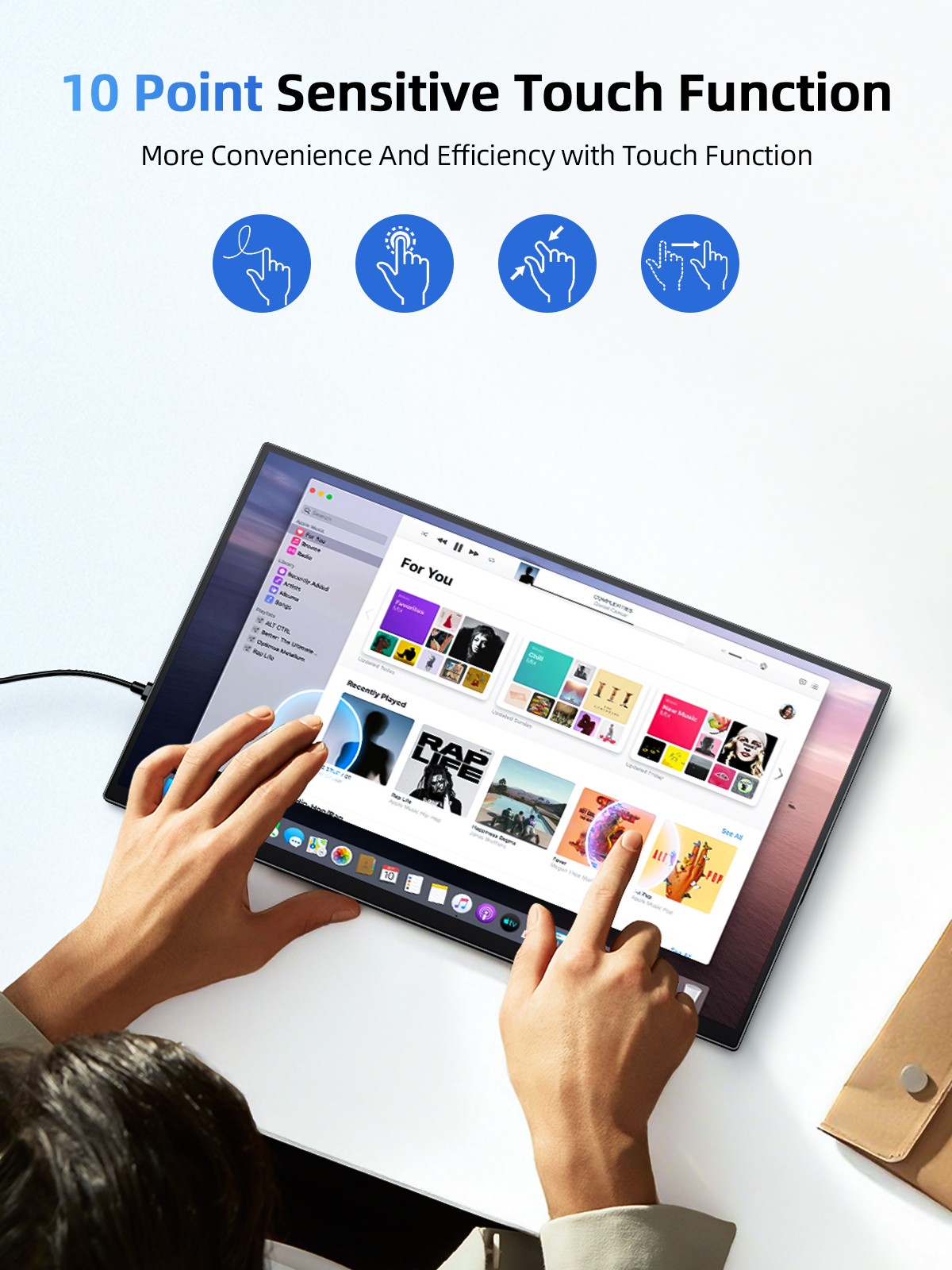 15.6 Inch Portable Monitor 1080P Touchscreen HDMI USB C Screen w/Kickstand& VESA