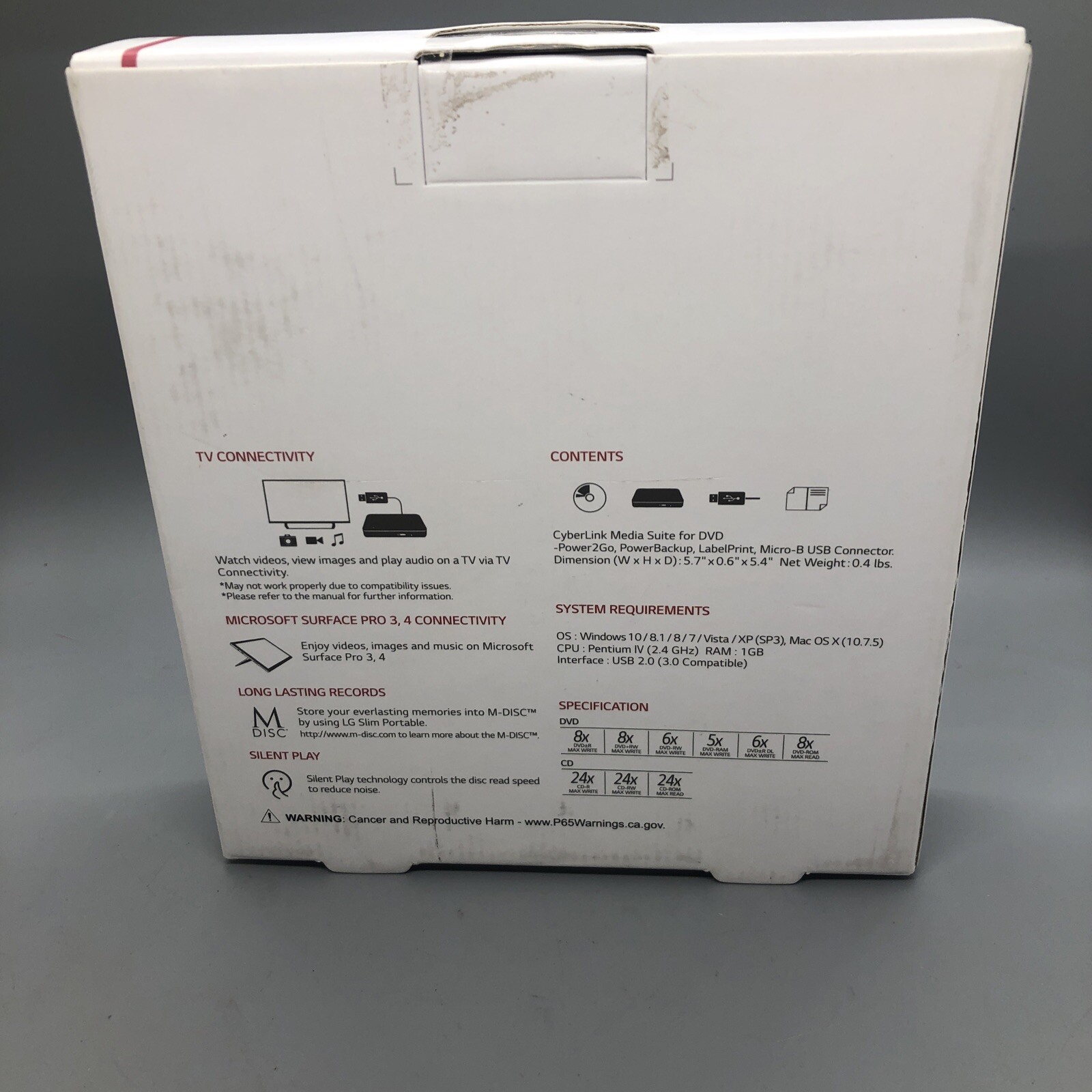 LG Ultra Slim Portable DVD SP80NB80 Writer Mac/Windows Compatible – New In Box