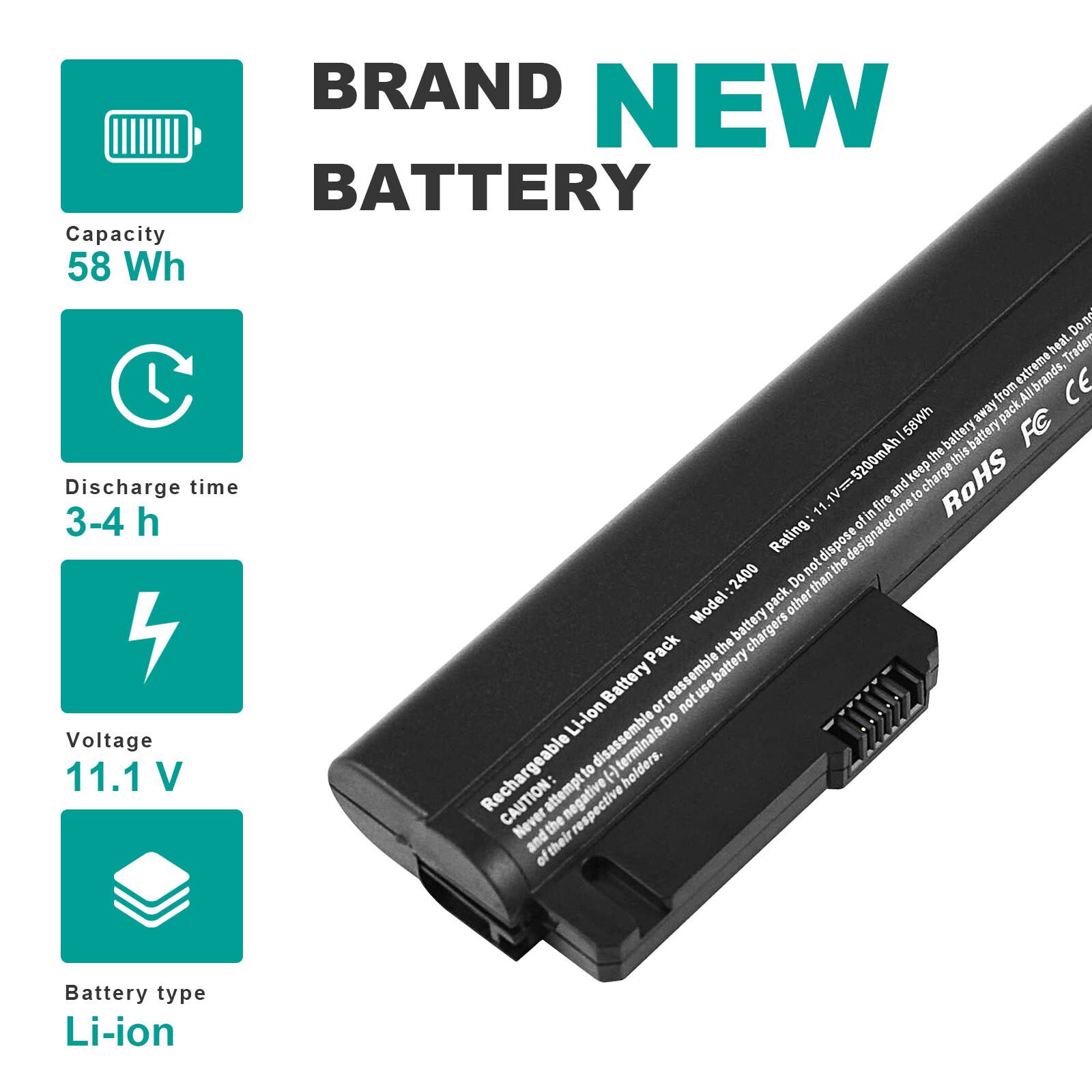 Battery for HP EliteBook 2530p 2540p NC2400 2533t HSTNN-FB22 EH767AA 5200mAh