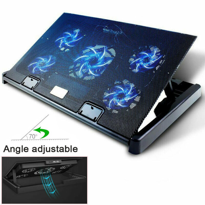 Laptop Cooling Pad For 11-17″ inch Laptop Dual USB Fan Cooler Stand 5 Quiet Fans
