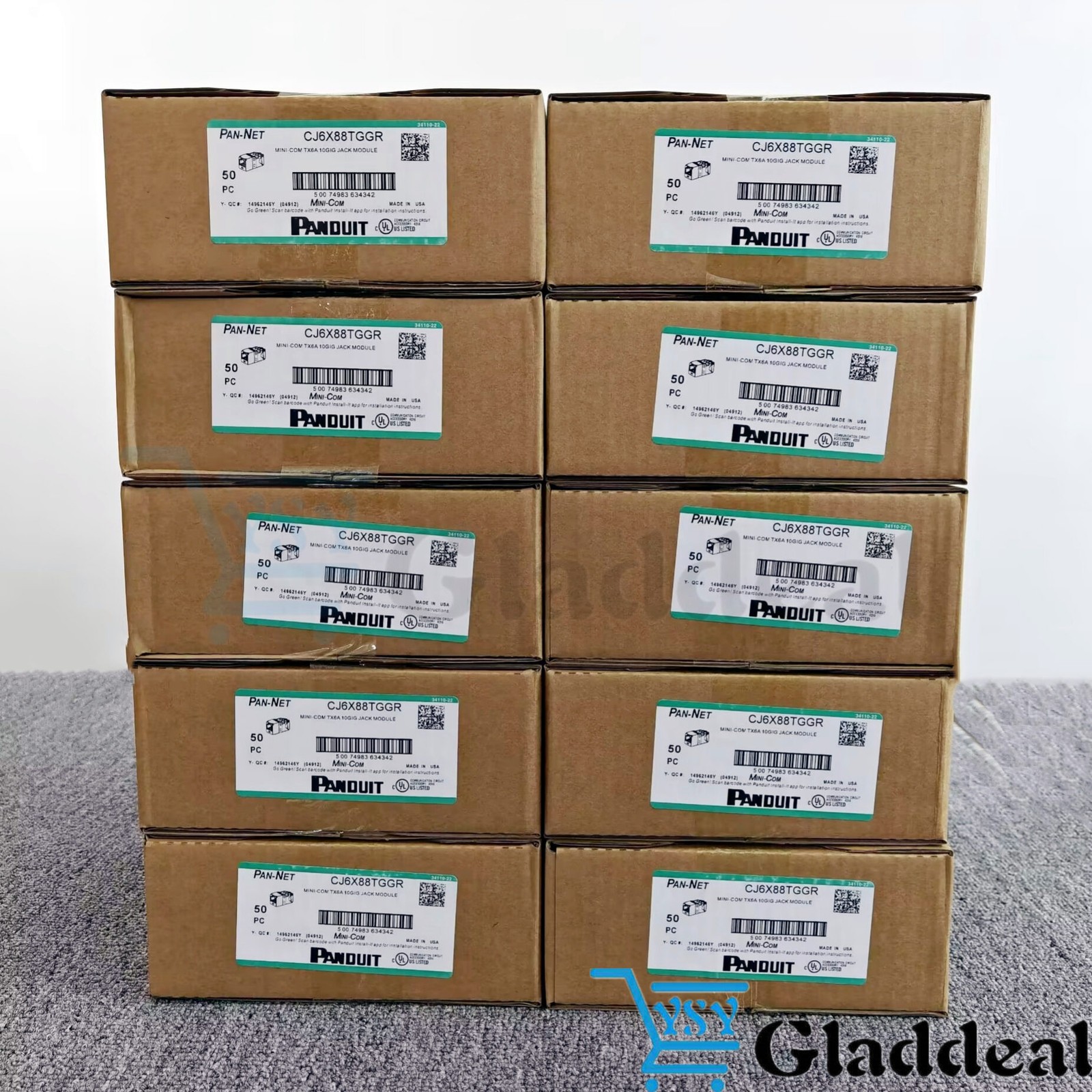 For Panduit CJ6X88TGGR Mini-Com UTP RJ45 Cat 6A TG Jack Module Green – Box of 50