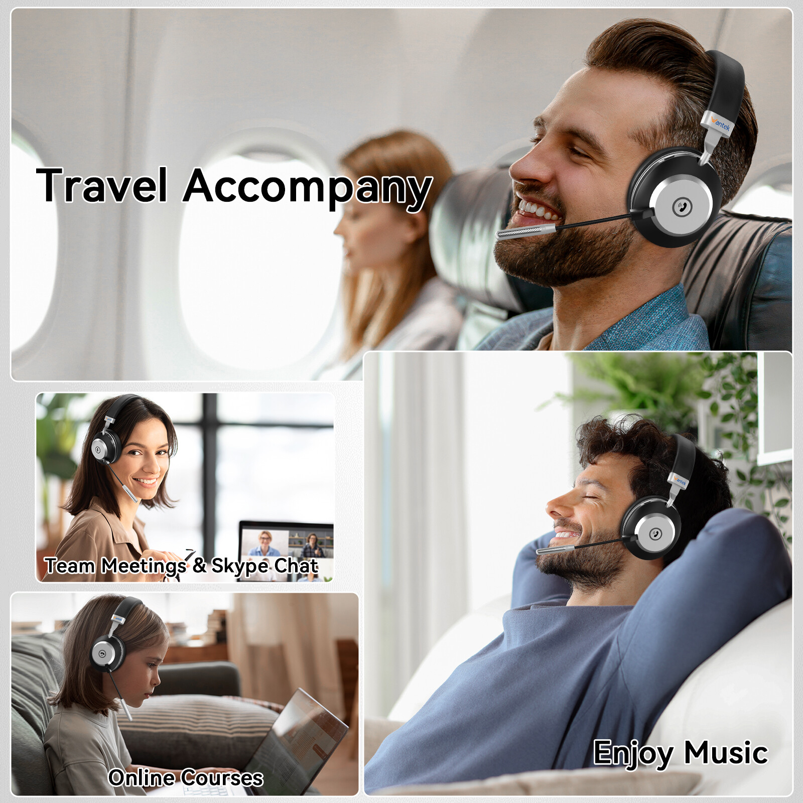 Wantek Wireless Headset with Microphone USB-dong Bluetooth Earphone for PC/Phone