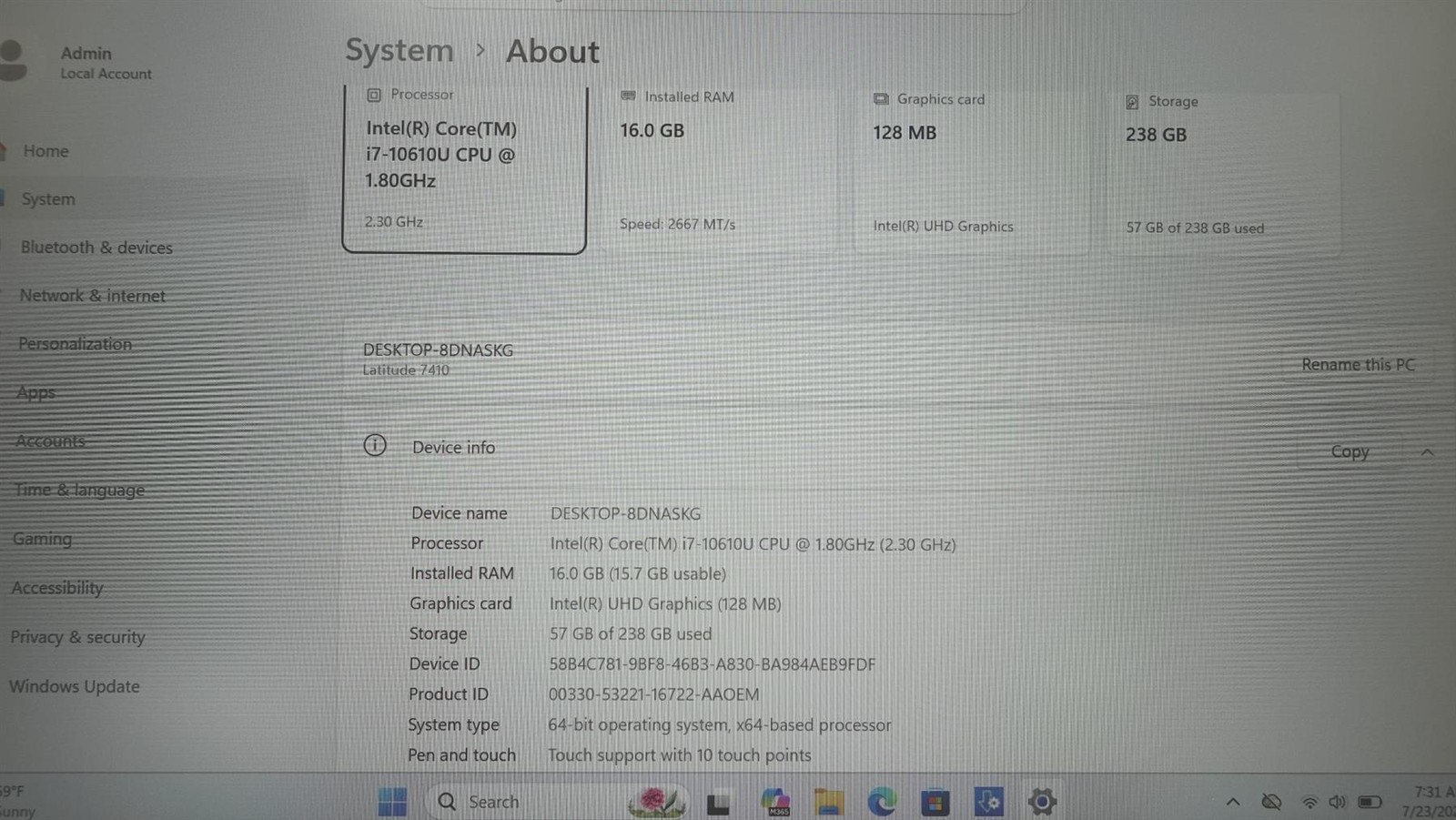 Dell Latitude 7410 14″ Intel Core I7-10610U 1.80GHz 16GB 256GB SSD Laptop
