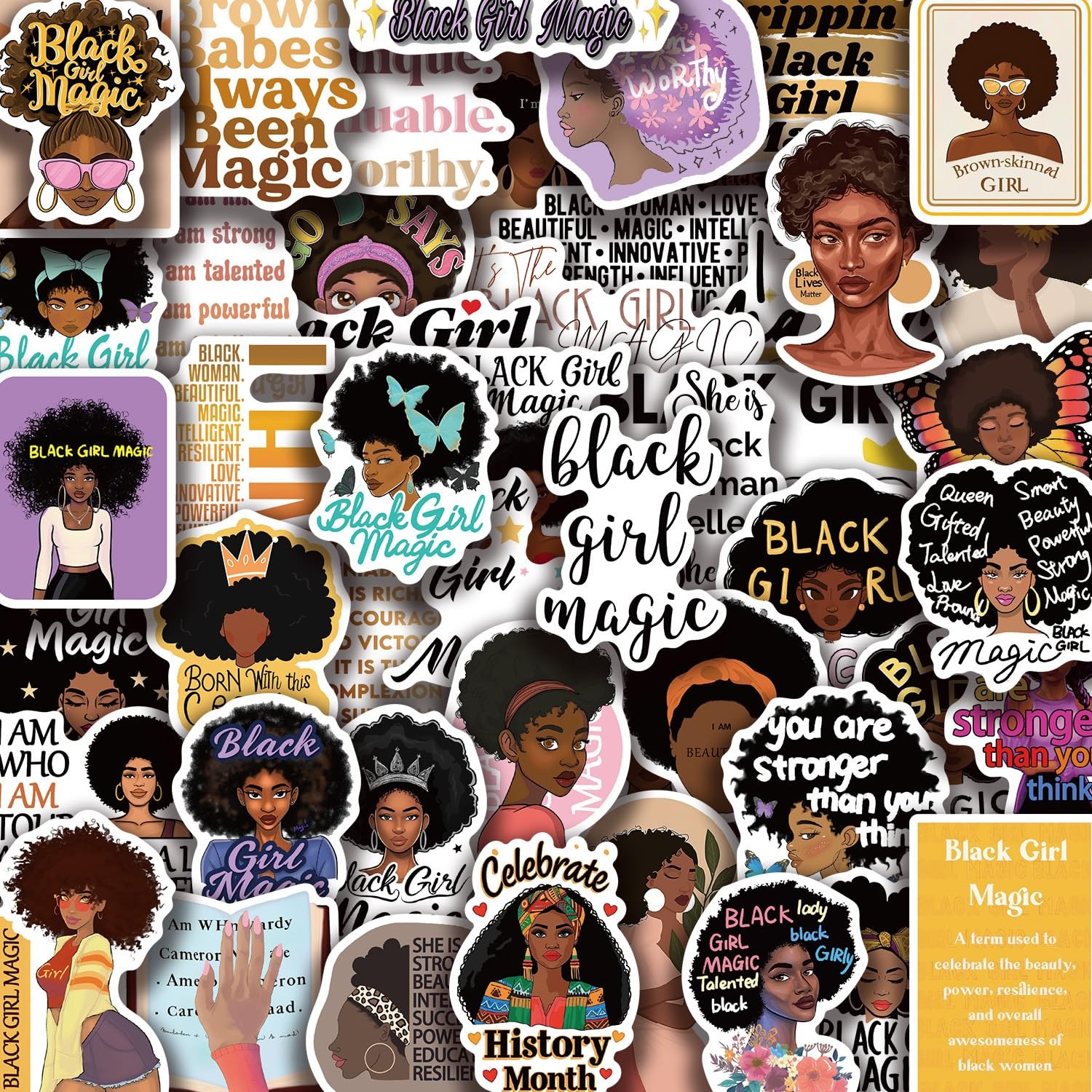 Black Girl Magic Stickers – 50 Pcs Planner 1.57-2.76 inch,