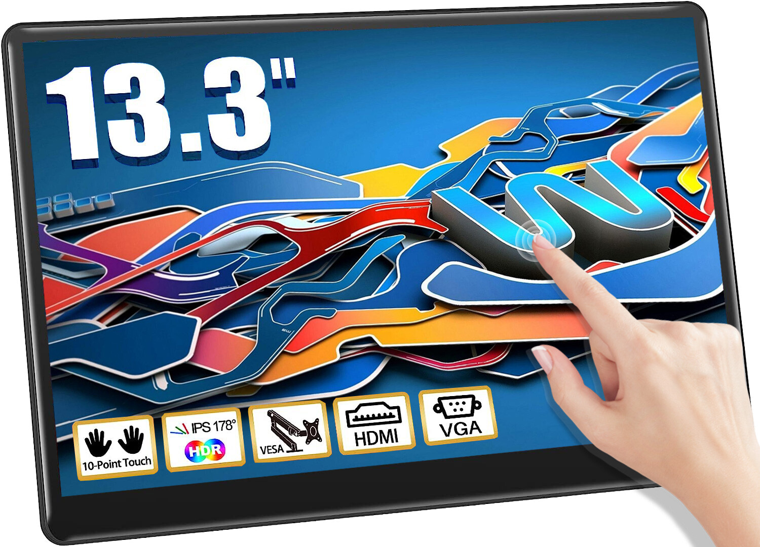UPERFECT 13.3 inch Portable Monitor Touchscreen Screen HDMI VGA VESA 1920×1080