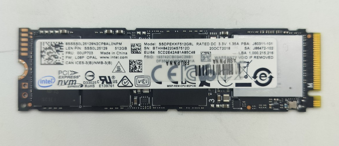 Intel Pro 7600p 512GB M.2 NVMe PCIe Gen 3 x 4 2280 SSD SSDPEKKF512G8L (1 Unit)