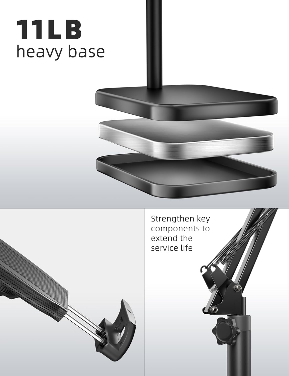 Tablet Floor Stand with 11Lb Stable Base – Adjustable Height Stretchable Arm Swi