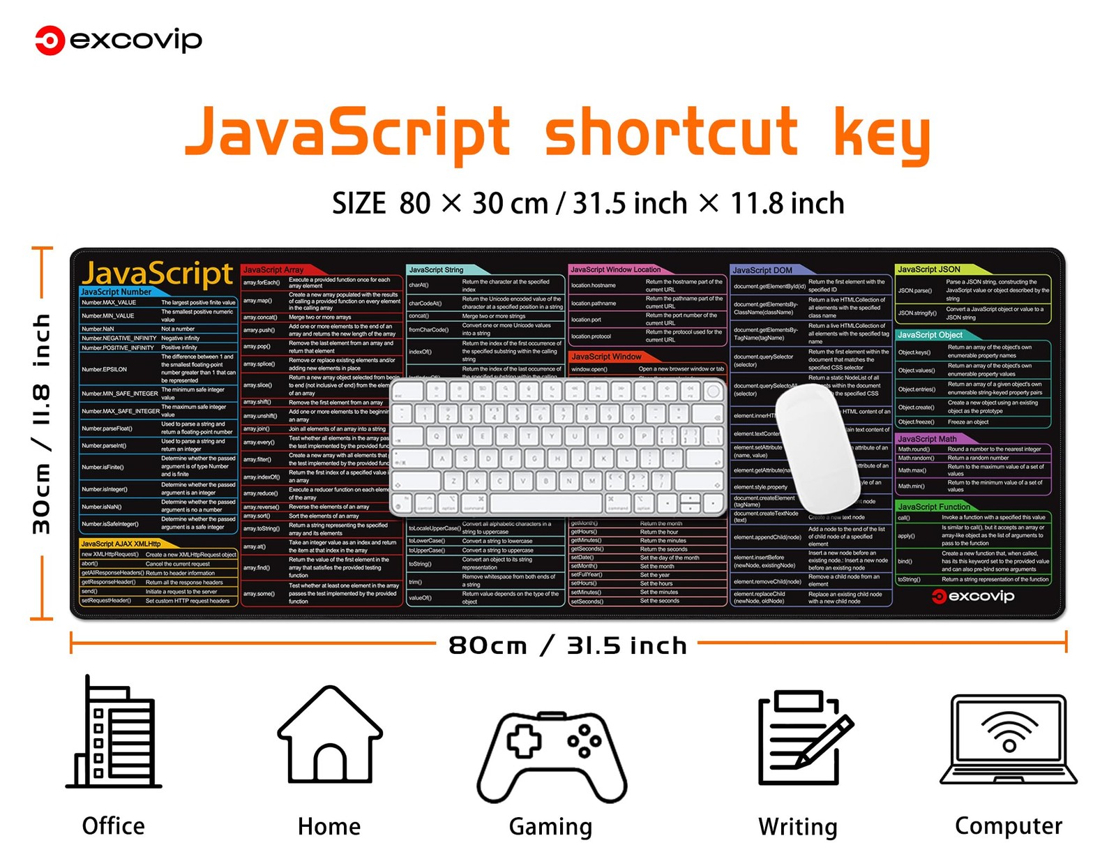 Shortcut Mouse Pad for Javascript,31.4×11.7×0.07 inch Extended Large Cheat Sh…