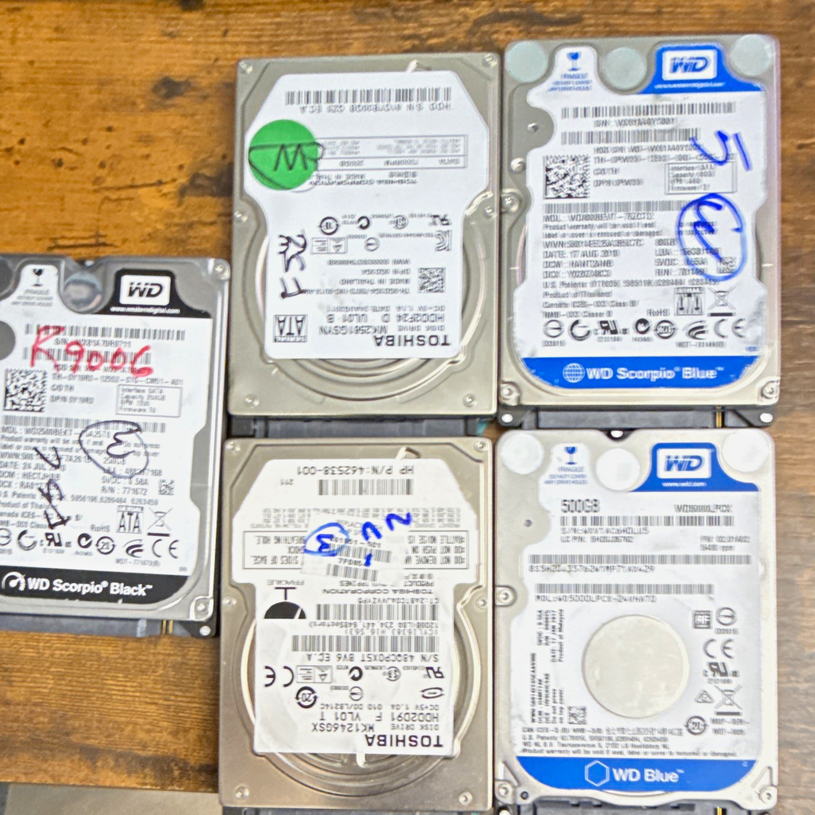 Untested Lot of 5, Random Pulls, SATA 2.5 Inch Drives, Mixed Brands and Sizes