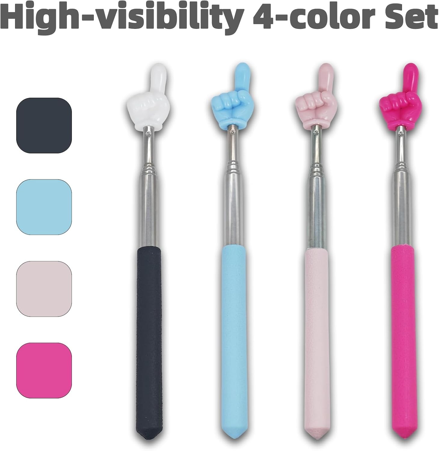 4 PCS Extendable Pointer Finger Stick – Bright Colored Telescopic Teachers Point