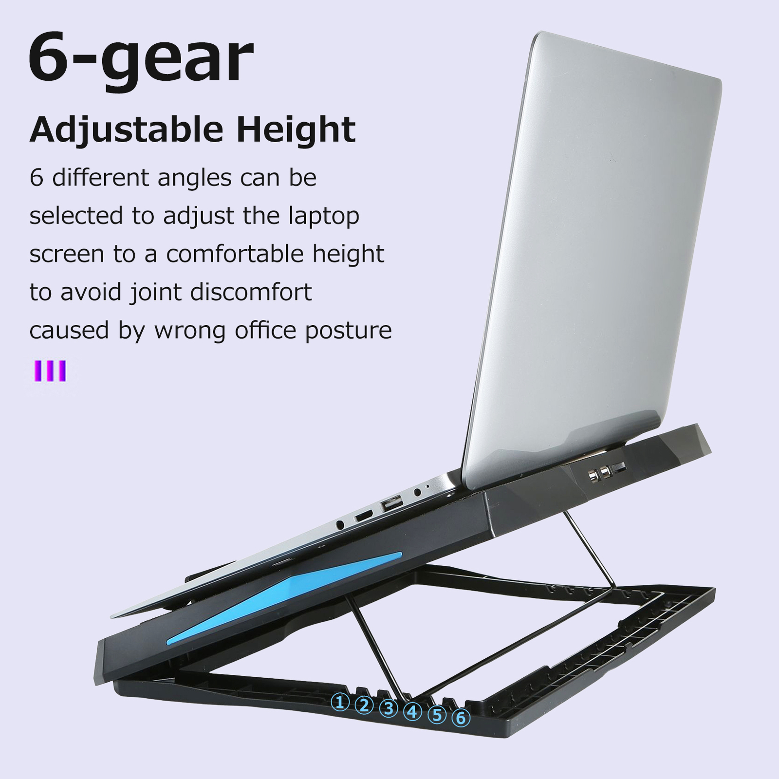 Foldable Laptop Cooler 6-fan Laptop Cooling Stand Low Noise with 6-level F6J2