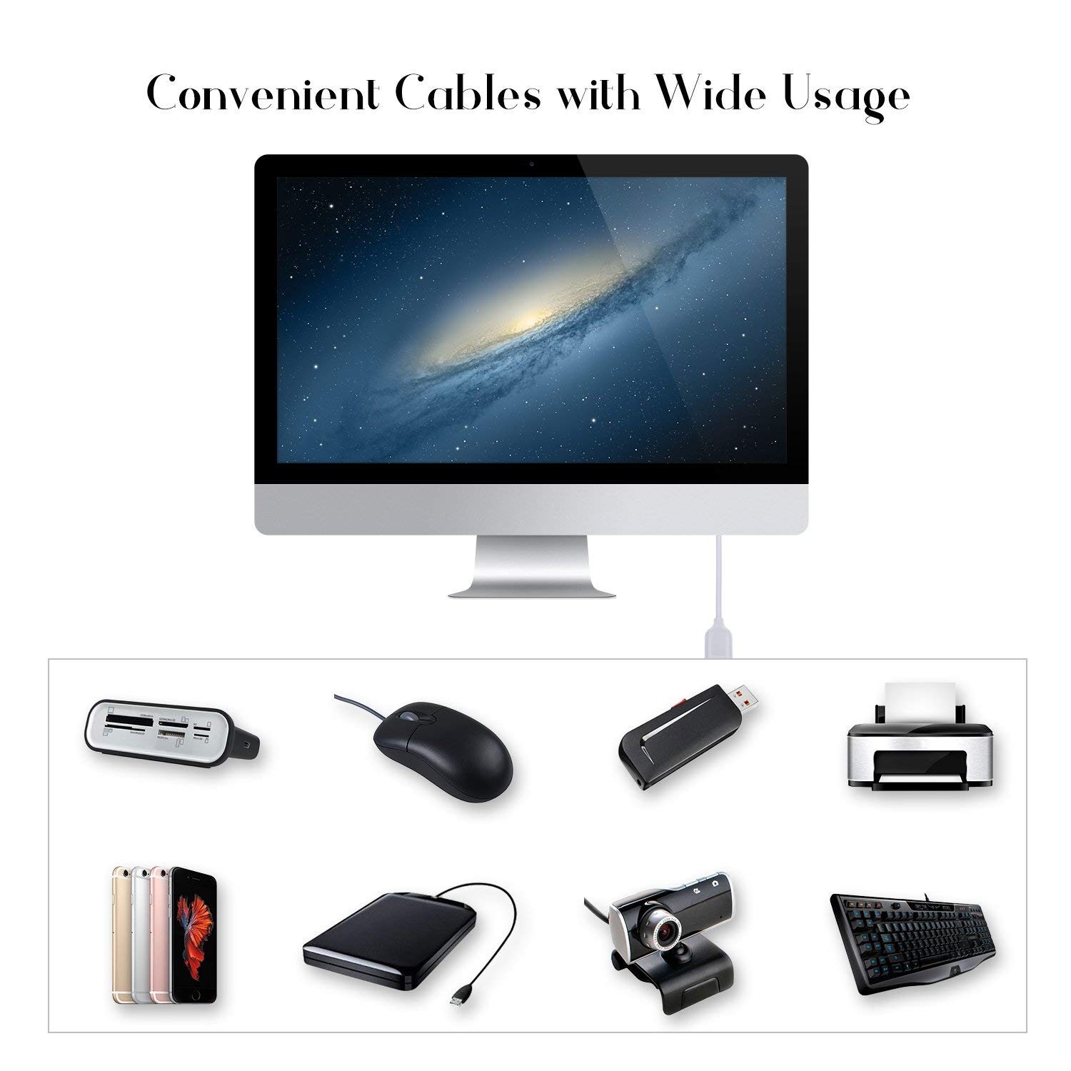 Costyle USB Extension Cable White, 2-Pack 2.0 6ft/2m Type A Male 6FT, White