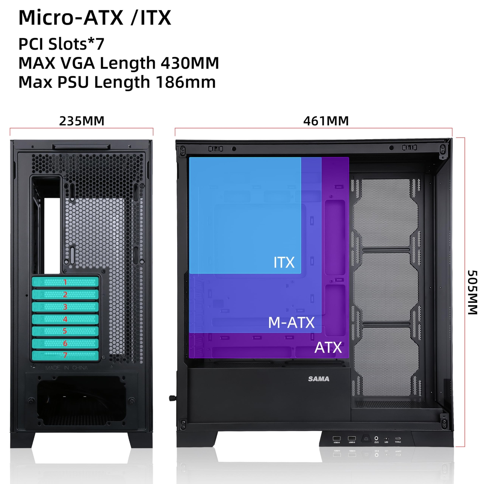 SAMA NEVIEW 4503 Black Full Tower PC Case, Dual Tempered Glass Panels, 4X12CM…