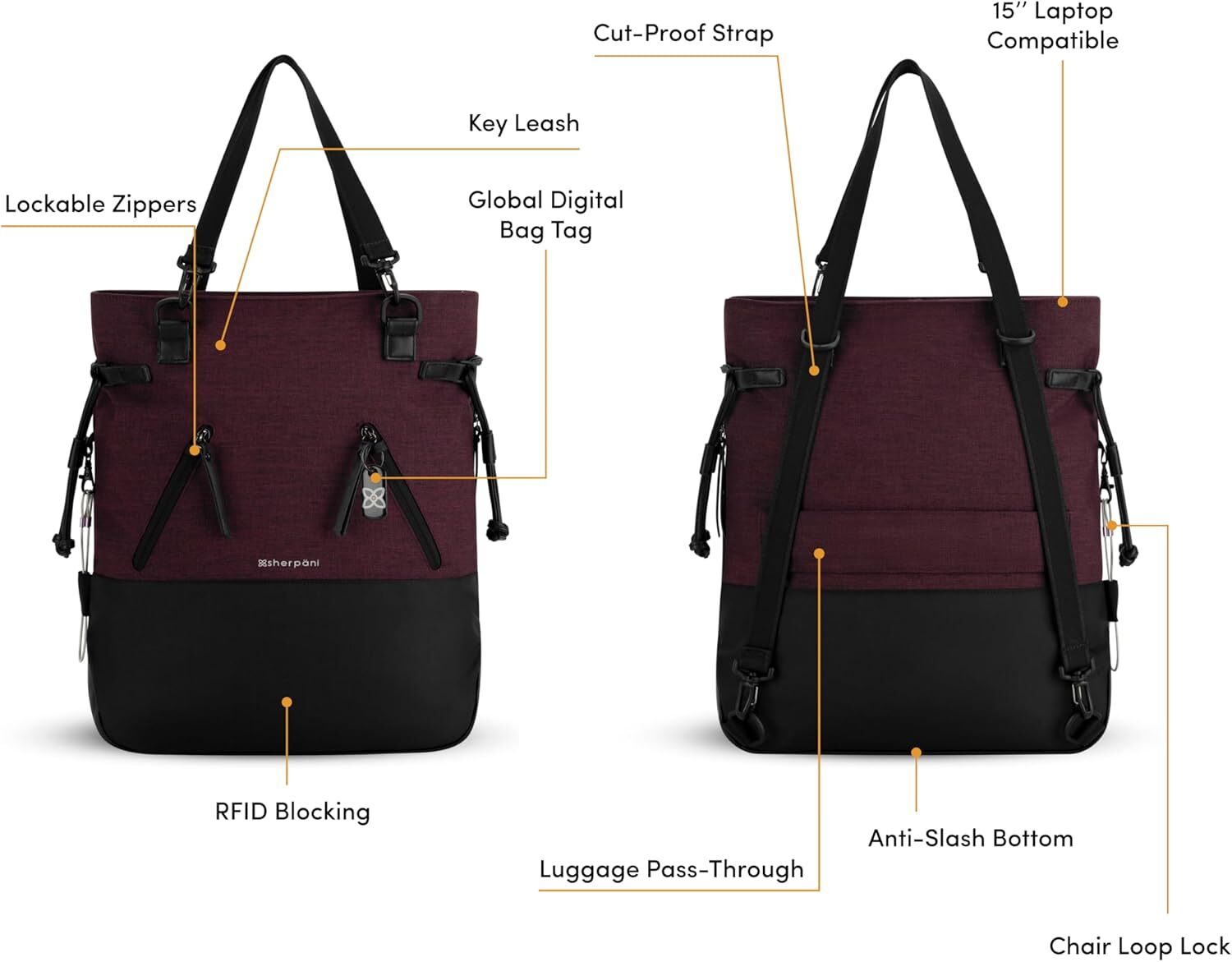Sherpani Tempest, Anti-Theft Travel Backpack, Teacher Tote One Size, Merlot
