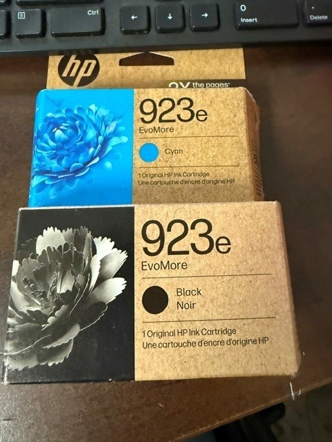 GENUINE HP 923e Black & 923e CYAN . New In Retail Box 05/2027. SHIPS FREE