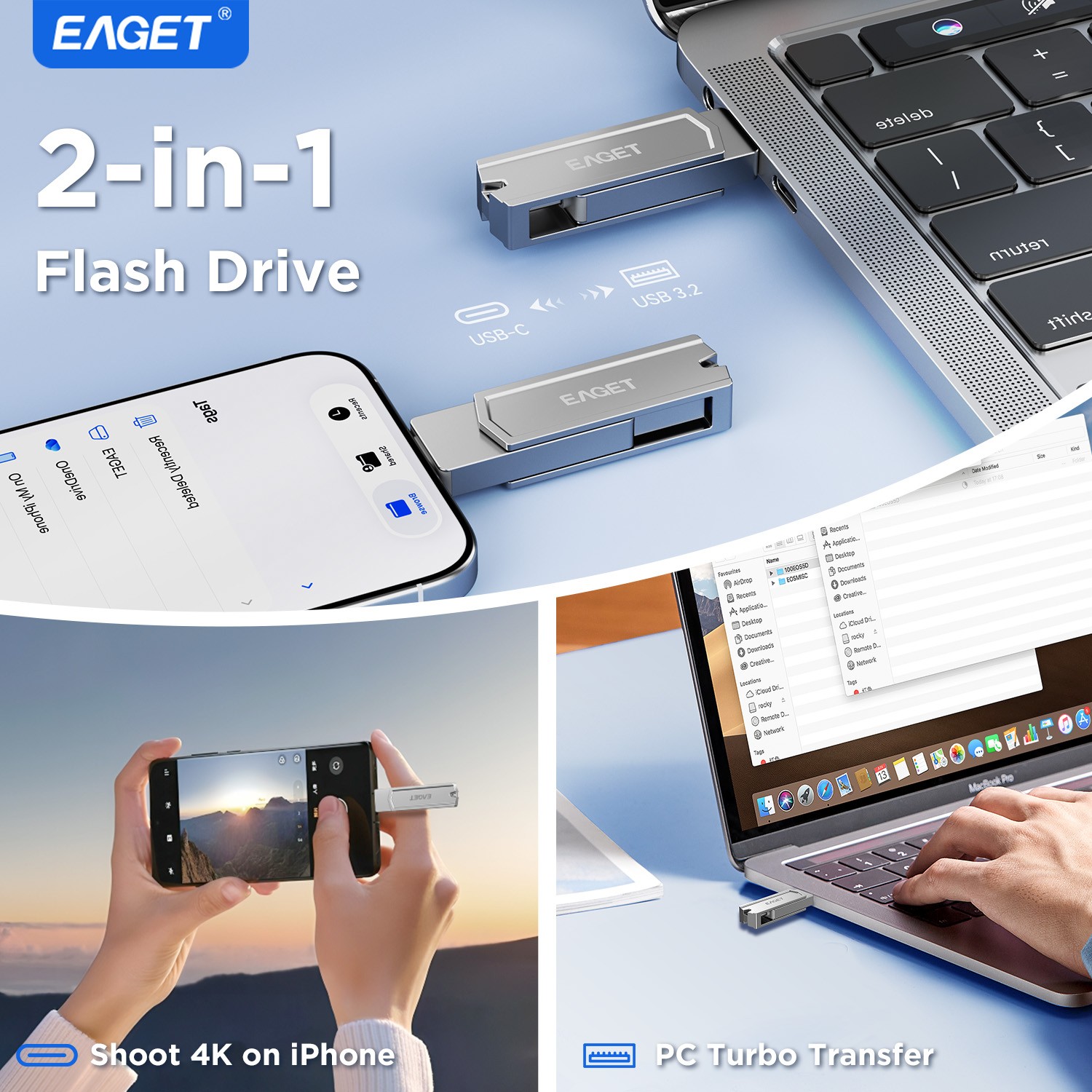 32G/64G/128G/256G USB 3.0 Flash Drive Stick 4 IN 1 Type C OTG for iPhone Android