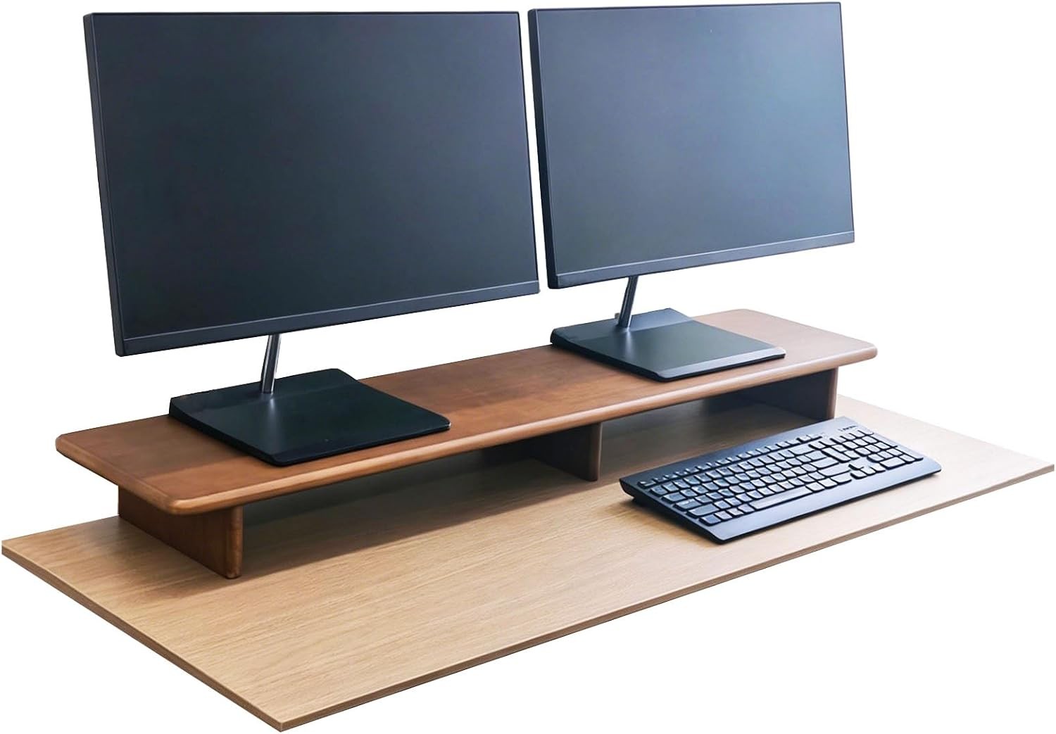 Solid Wood Dual Monitor Stand Riser Walnut Monitor Riser for Desk Wooden