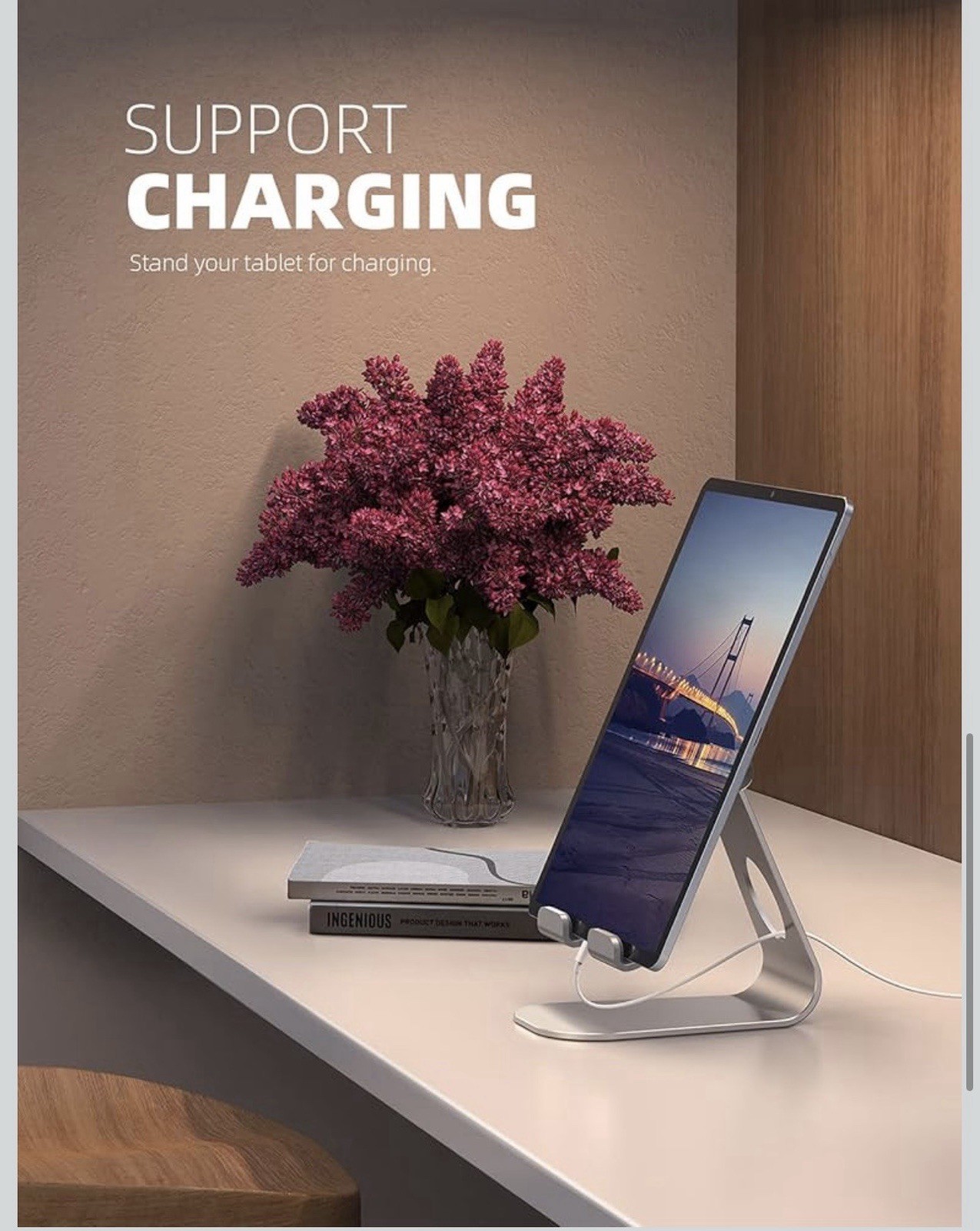 Lamicall Adjustable Anti-Slip Aluminum Desktop Tablet Stand, Silver 4-13 in