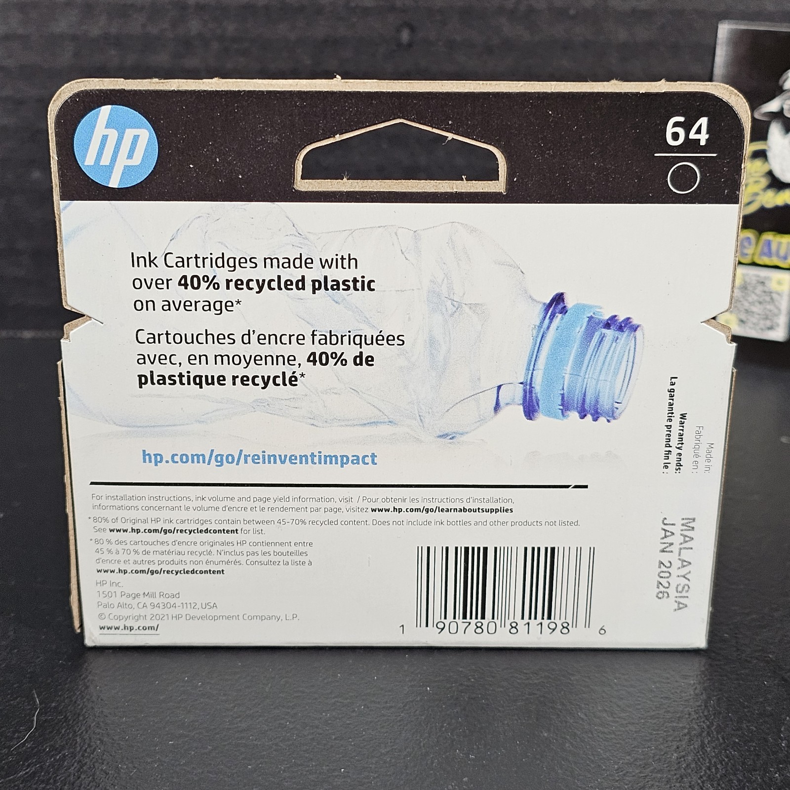 HP 64 Black Original Ink Cartridge, ~200 pages, N9J90AN#140 Exp 1/2026